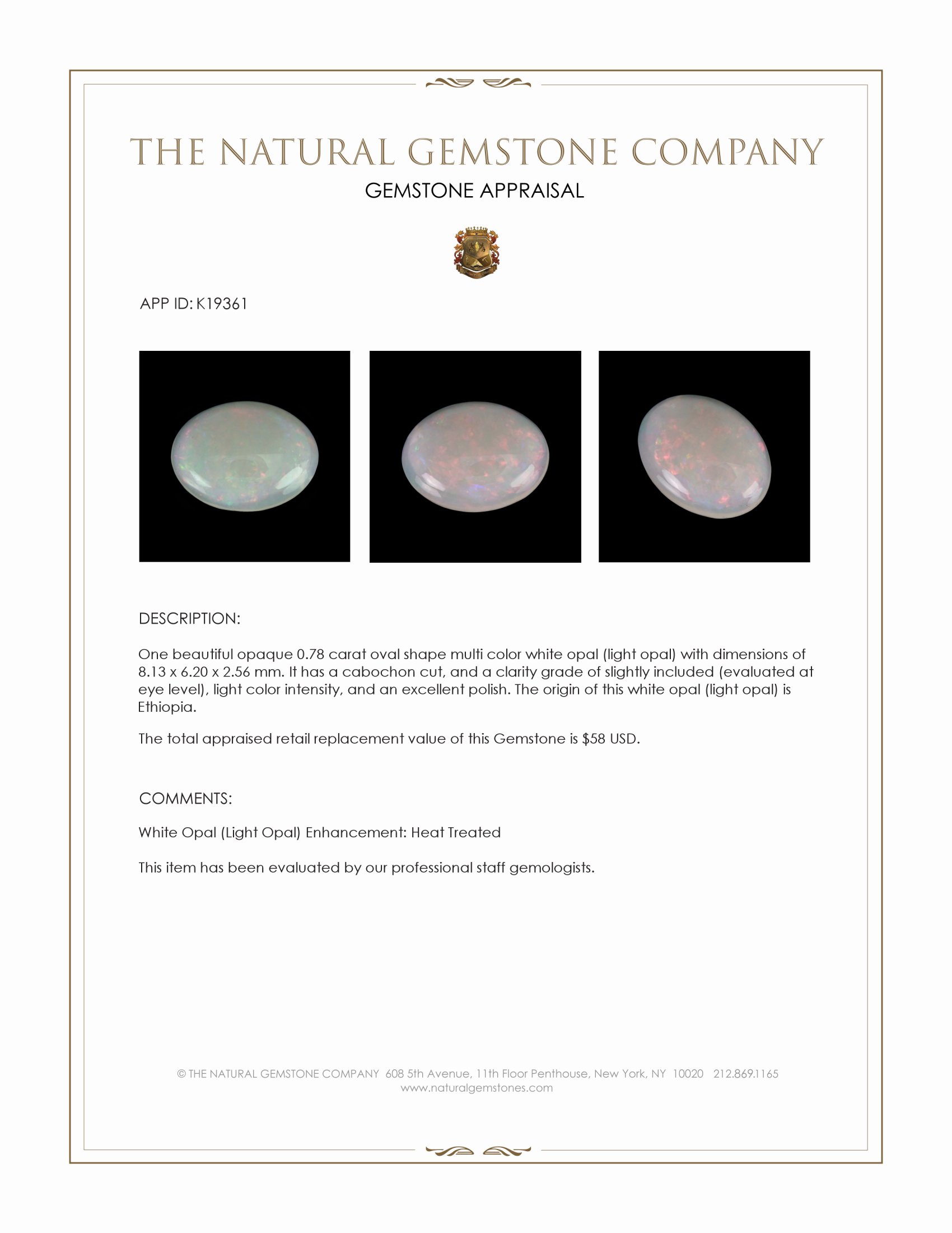 0.78 Ct. Multi Color Cabochon White Opal (Light Opal) from Ethiopia