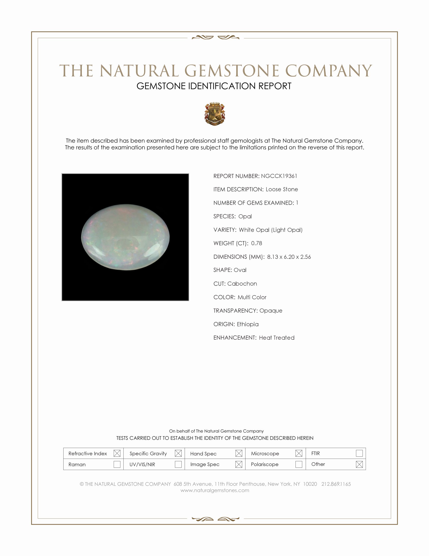 0.78 Ct. Multi Color Cabochon White Opal (Light Opal) from Ethiopia
