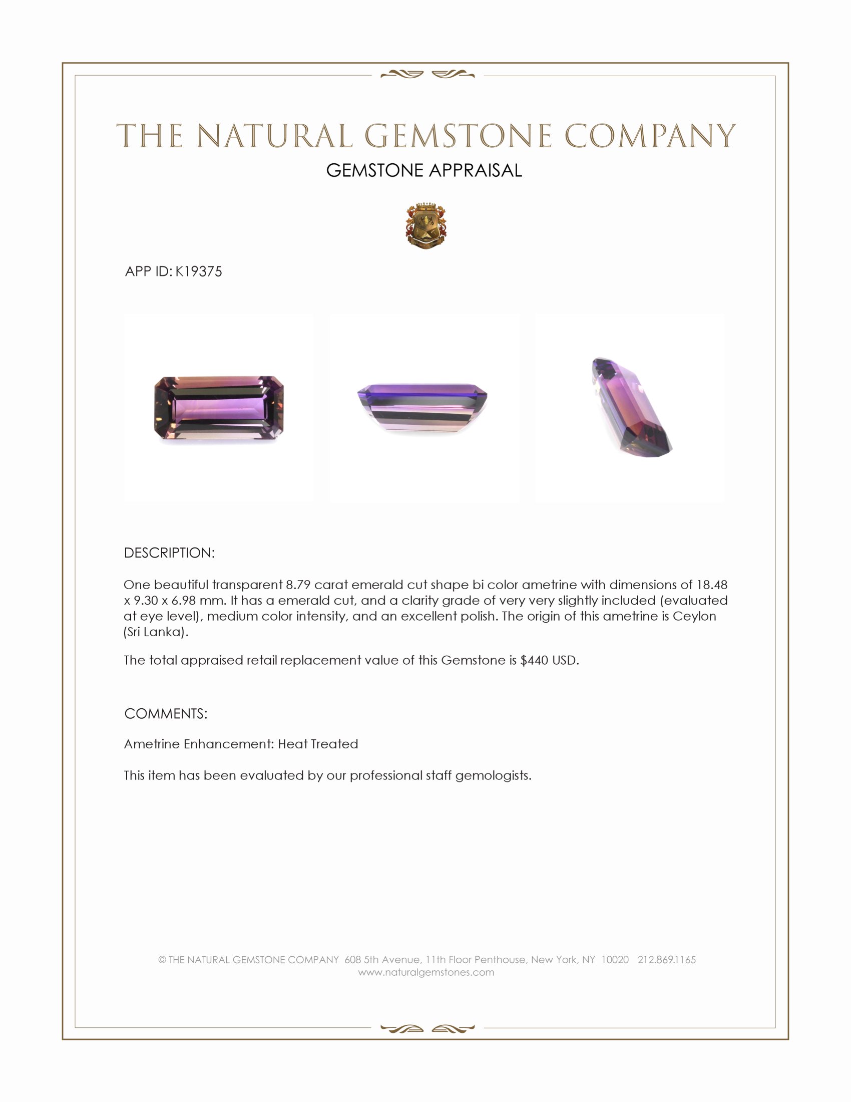 8.79 Ct. Ametrine from Ceylon (Sri Lanka)