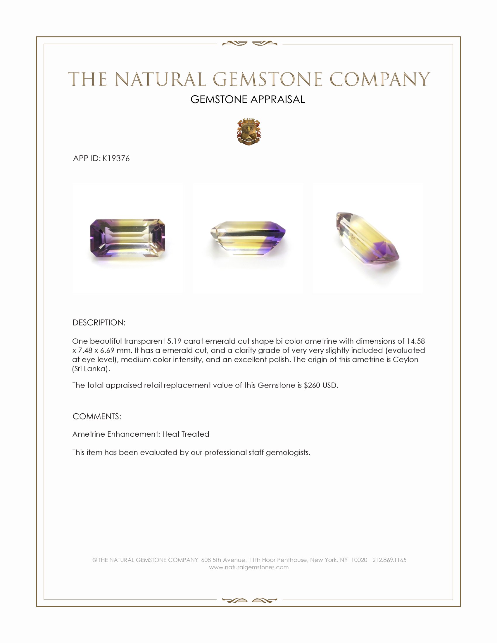 5.19 Ct. Bi Color Ametrine from Ceylon (Sri Lanka)