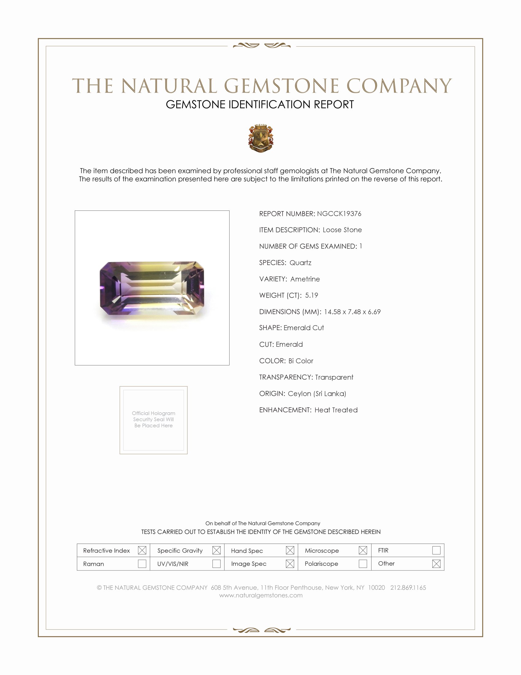 5.19 Ct. Bi Color Ametrine from Ceylon (Sri Lanka)