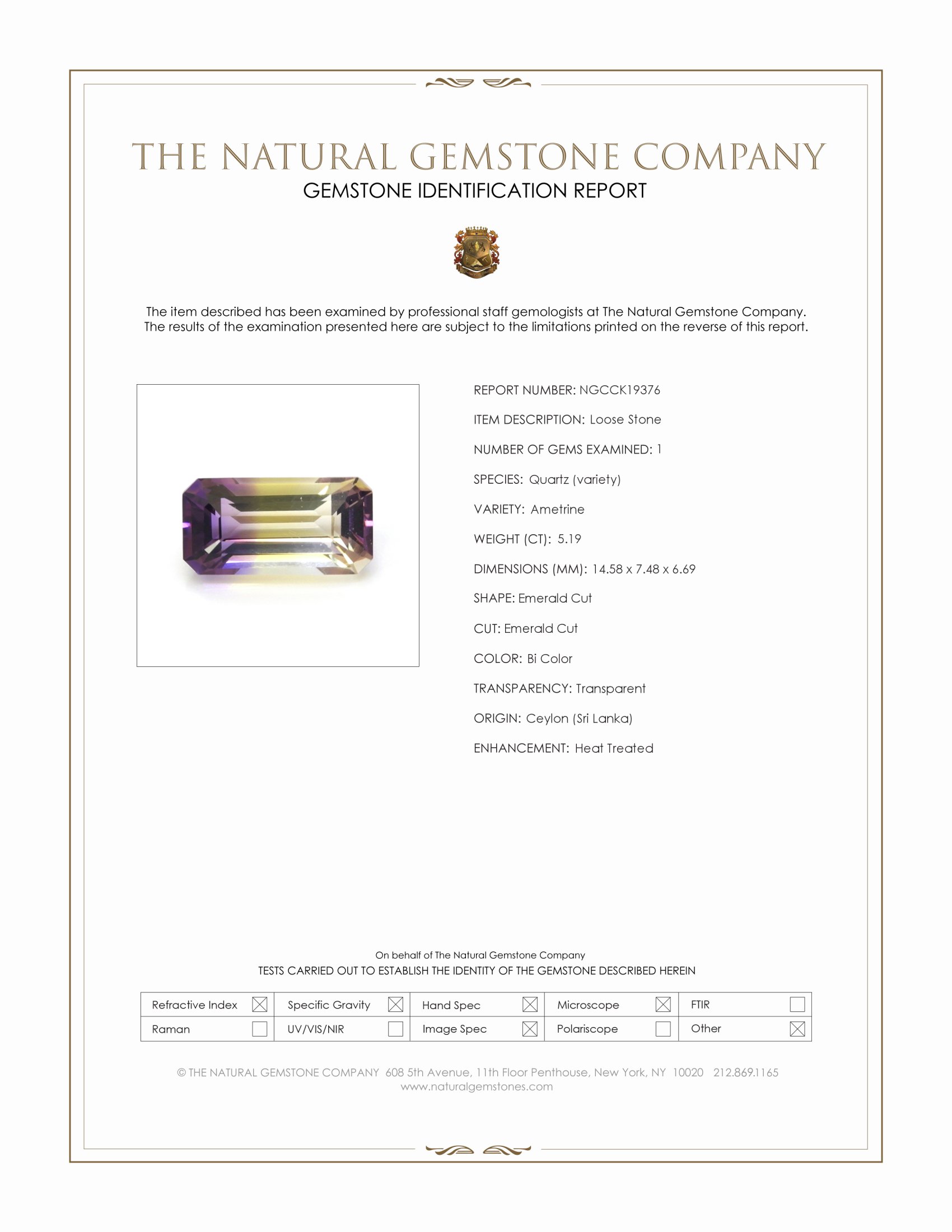 5.19 Ct. Ametrine from Ceylon (Sri Lanka)