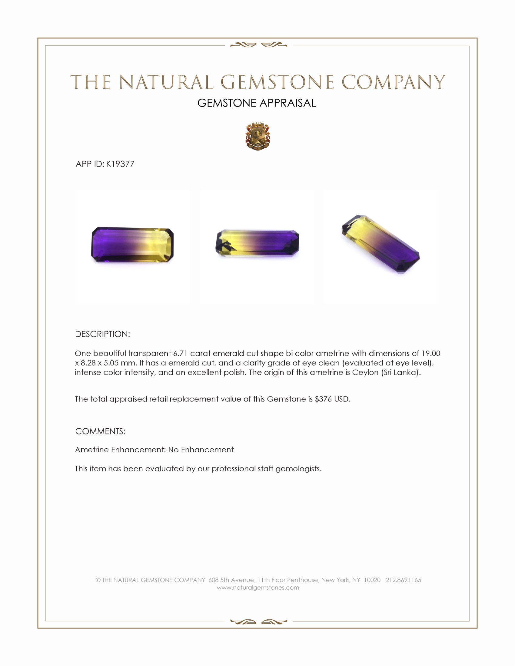 6.71 Ct. Ametrine from Ceylon (Sri Lanka)