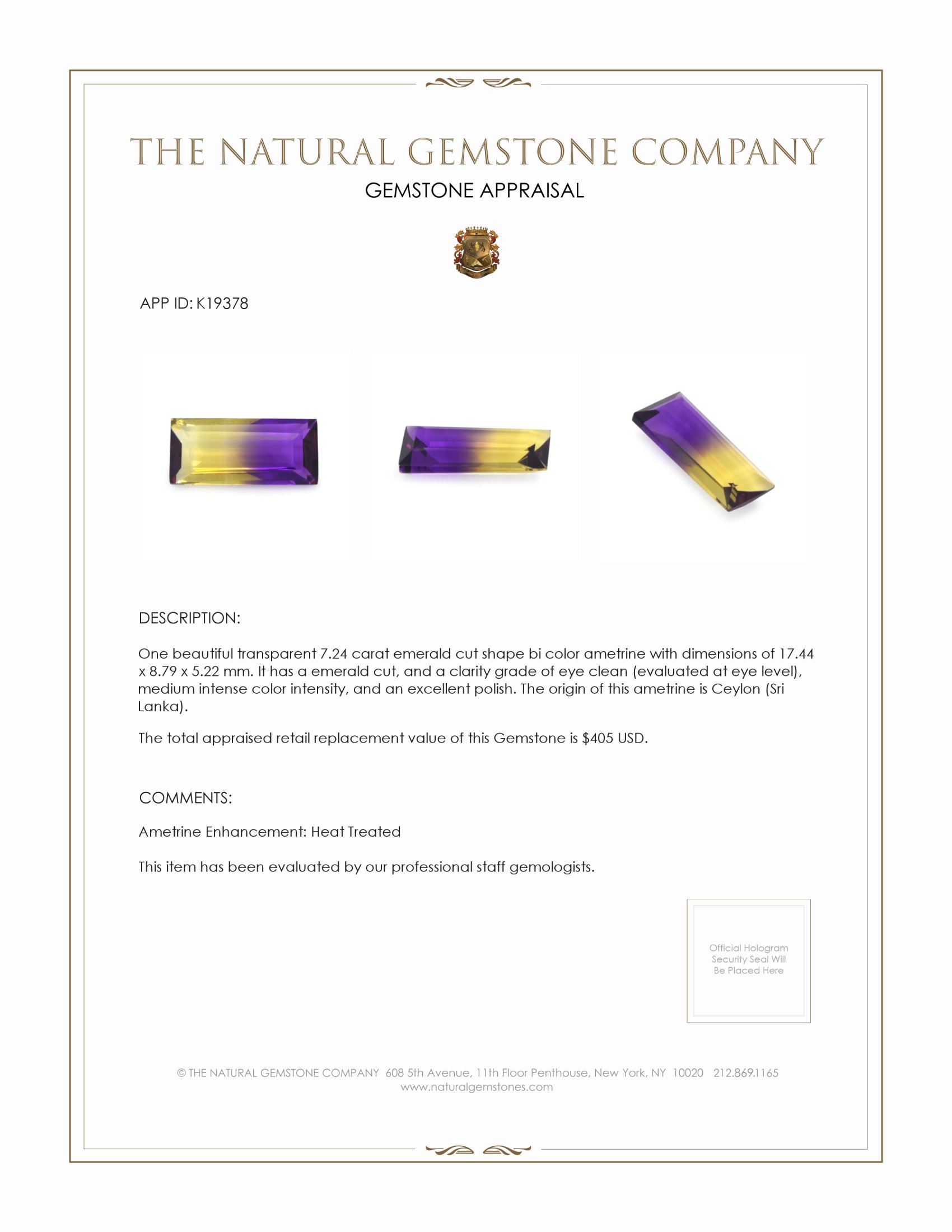 7.24 Ct. Bi Color Ametrine from Ceylon (Sri Lanka)