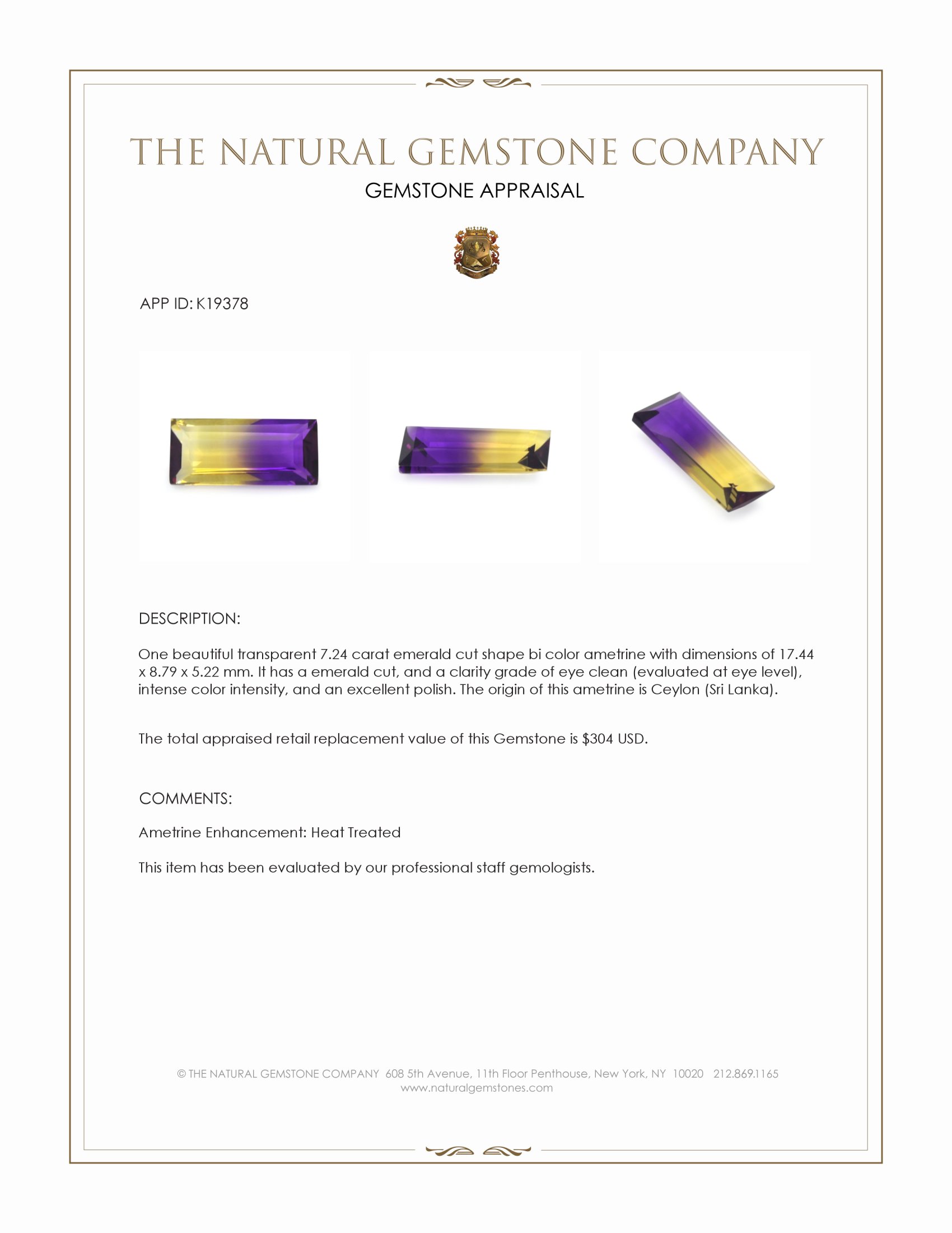 7.24 Ct. Bi Color Ametrine from Ceylon (Sri Lanka)