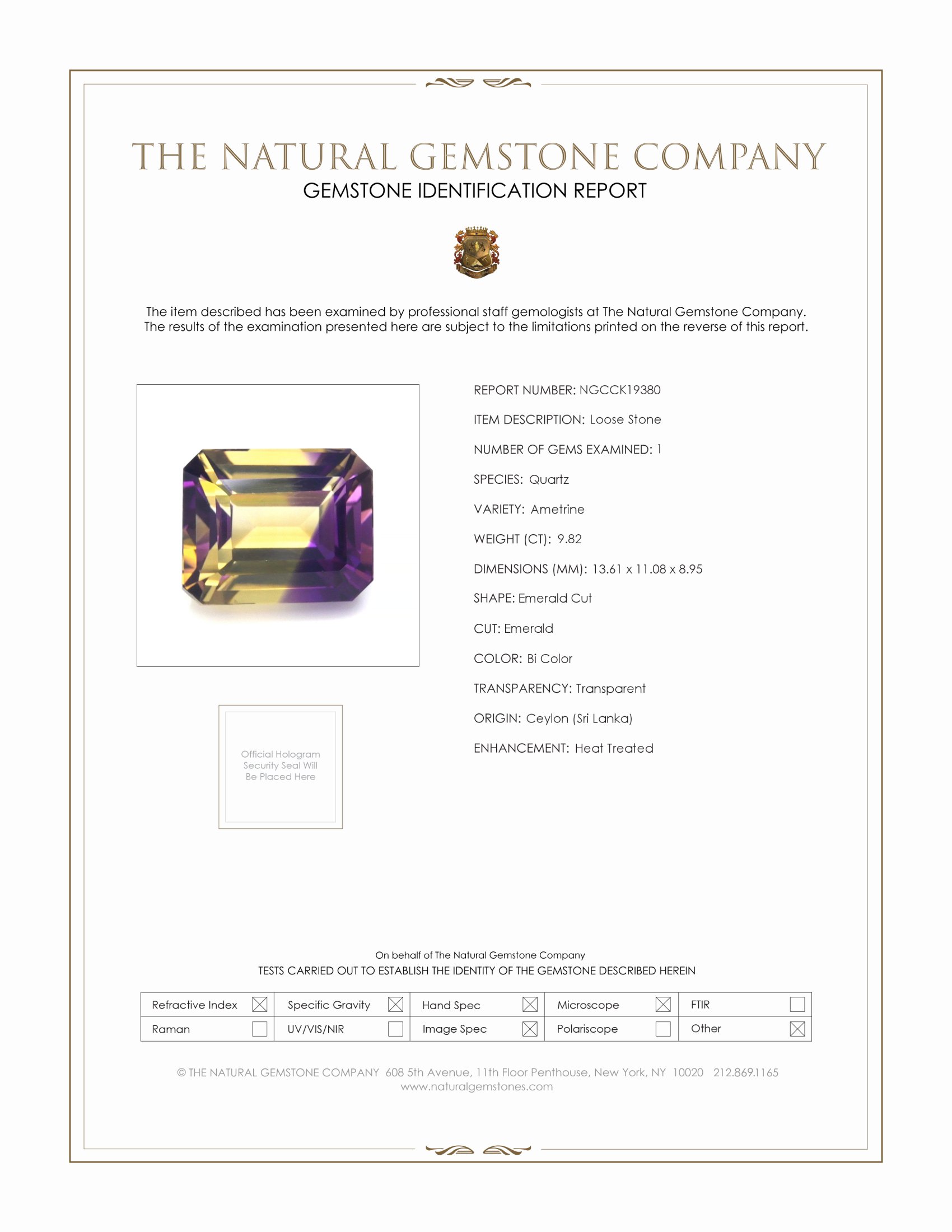 9.82 Ct. Bi Color Ametrine from Ceylon (Sri Lanka)