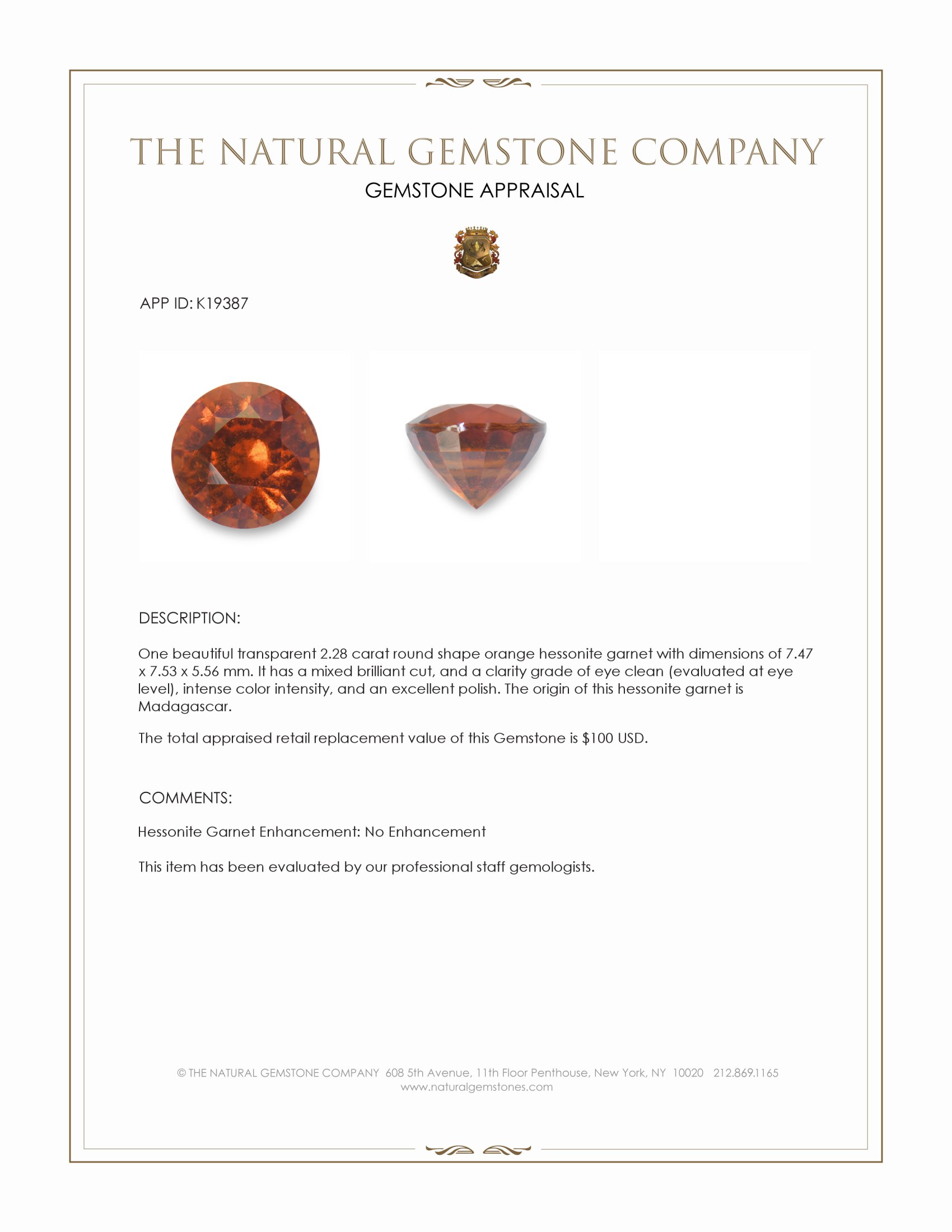 2.28 Ct. Hessonite Garnet from Madagascar