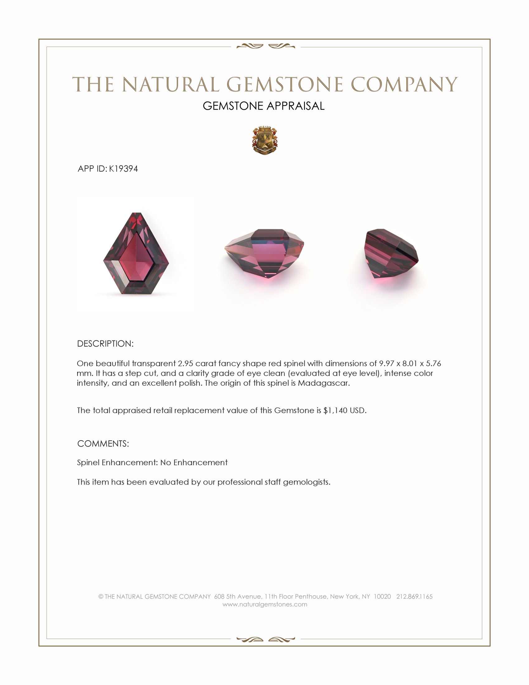 2.95 Ct. Spinel from Madagascar