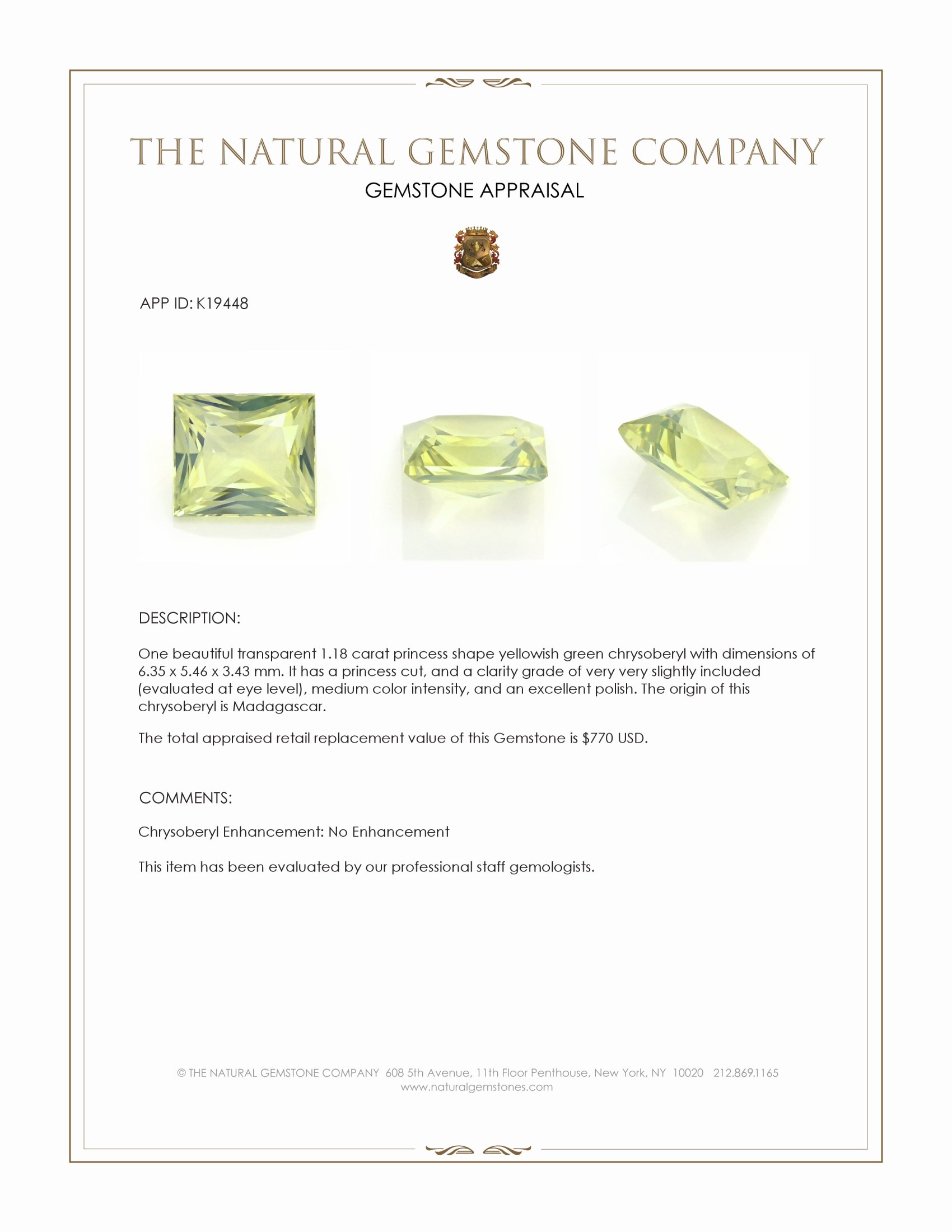 1.18 Ct. Chrysoberyl from Madagascar