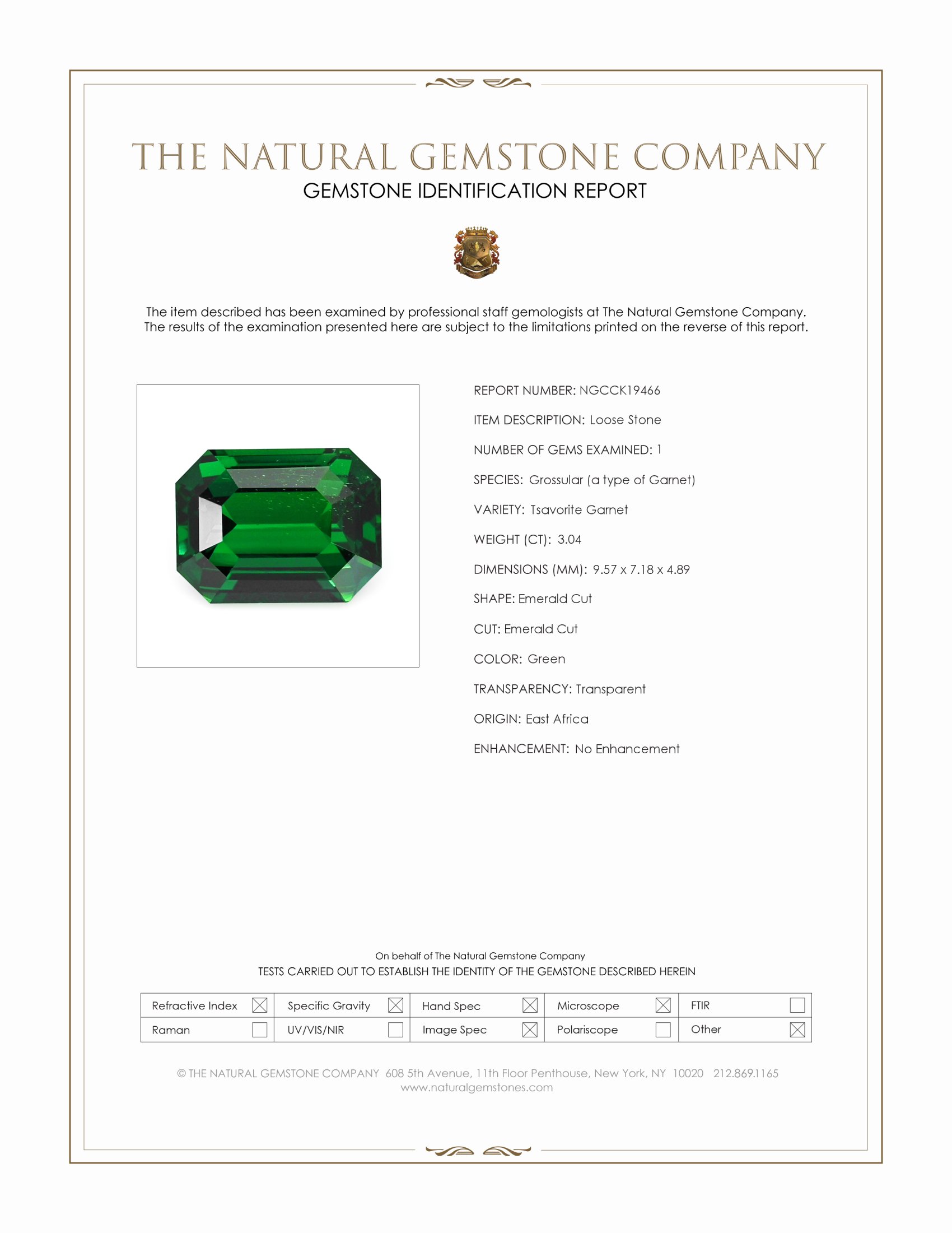 3.04 Ct. Tsavorite Garnet from East Africa