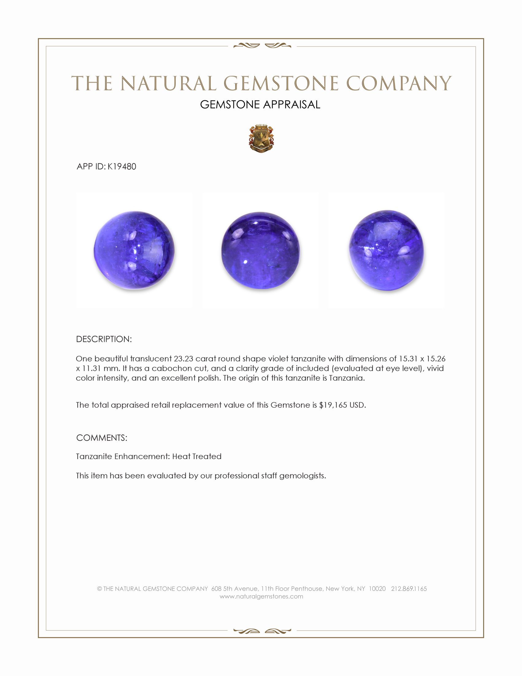 23.23 Ct. Cabochon Tanzanite from Tanzania