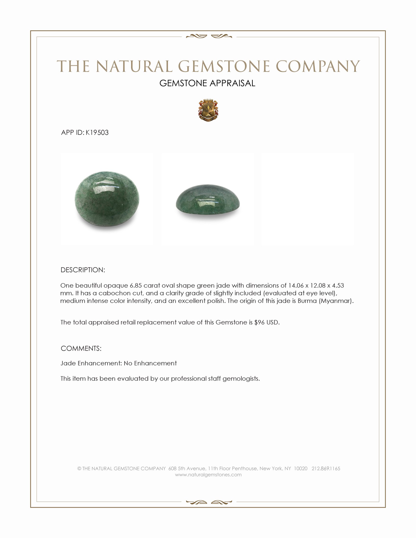 6.85 Ct. Cabochon Jade from Burma (Myanmar)