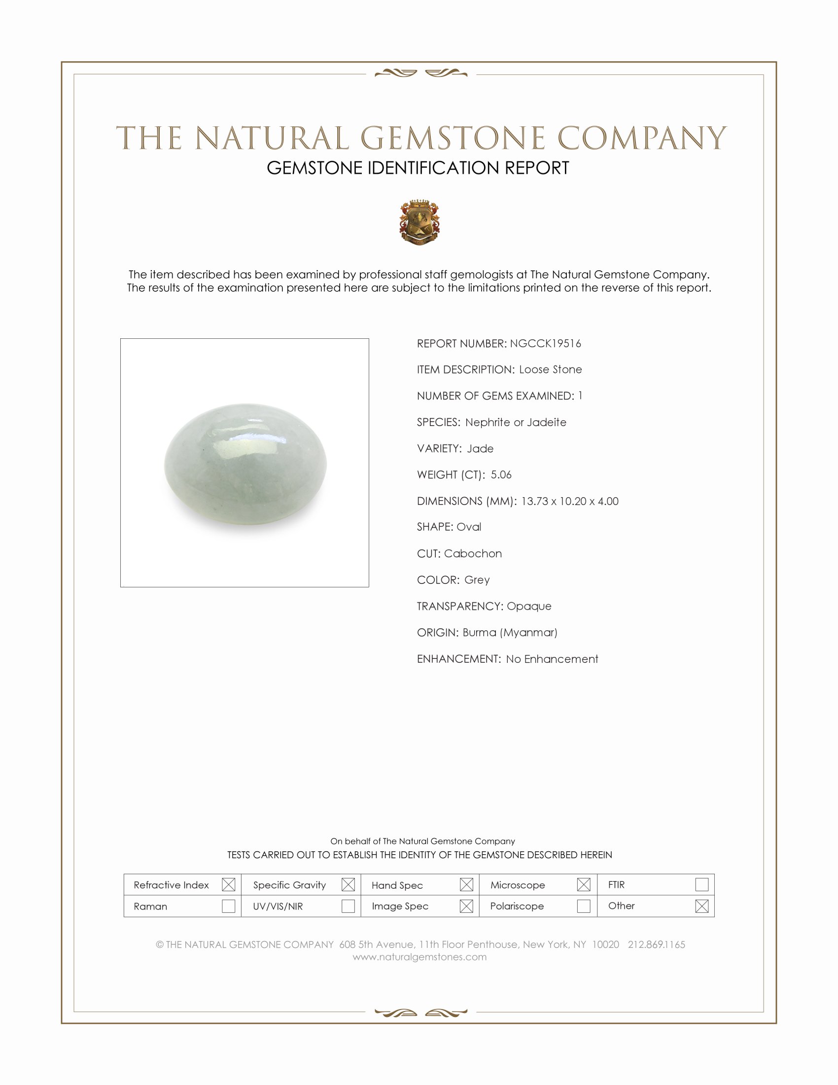 5.06 Ct. Grey Cabochon Jade from Burma (Myanmar)