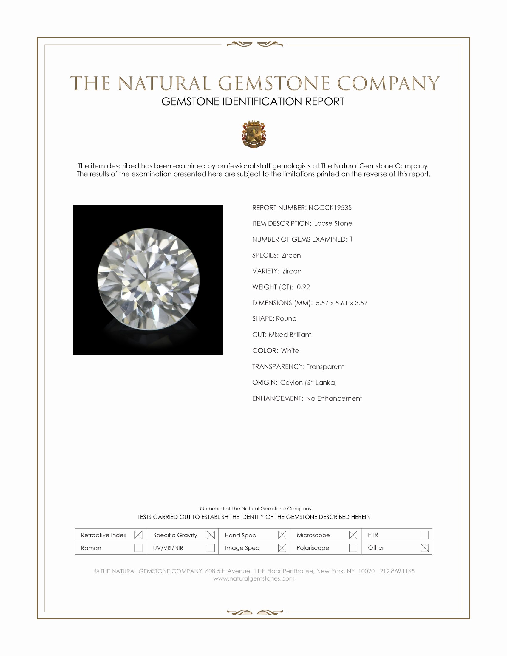 0.92 Ct. White Zircon from Ceylon (Sri Lanka)