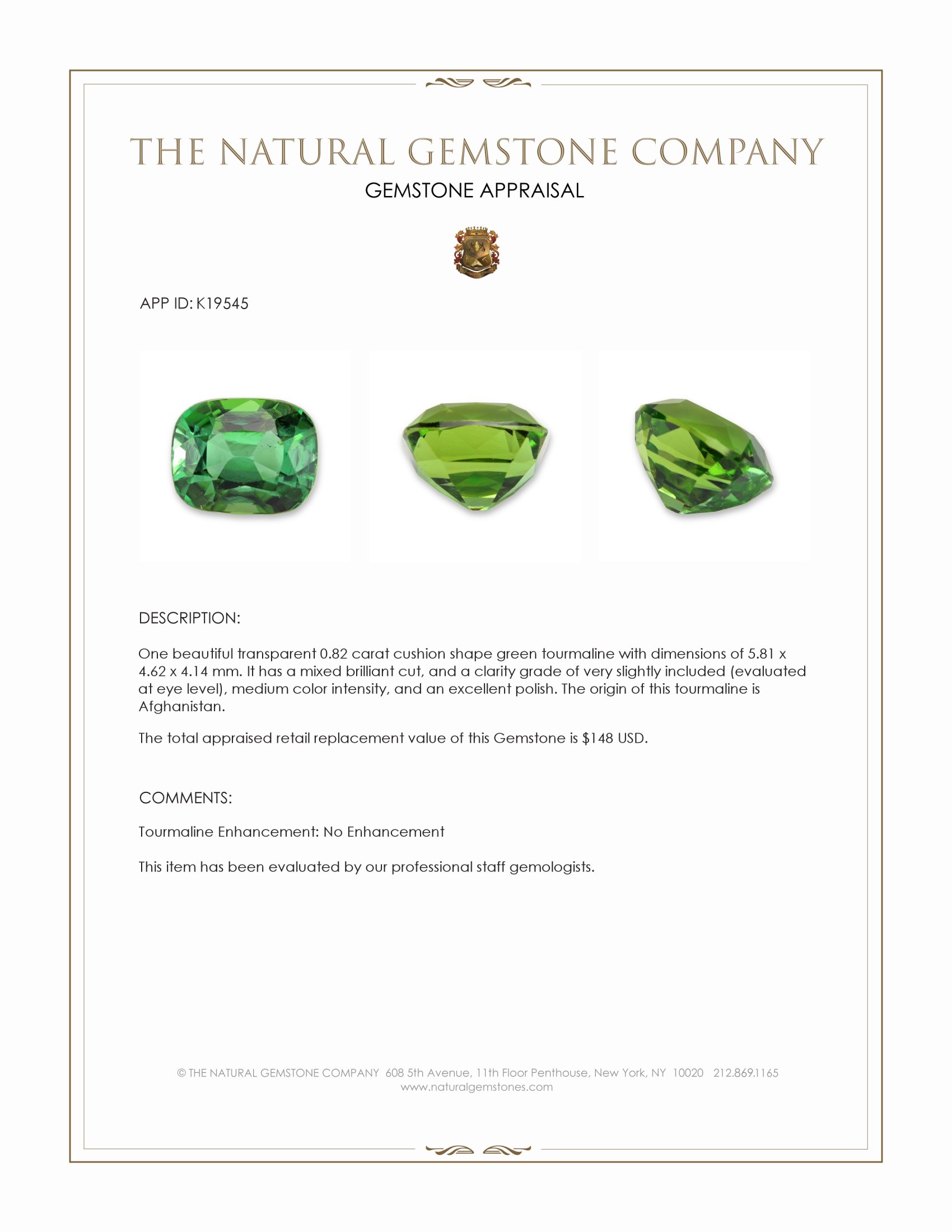 0.82 Ct. Green Tourmaline from Afghanistan