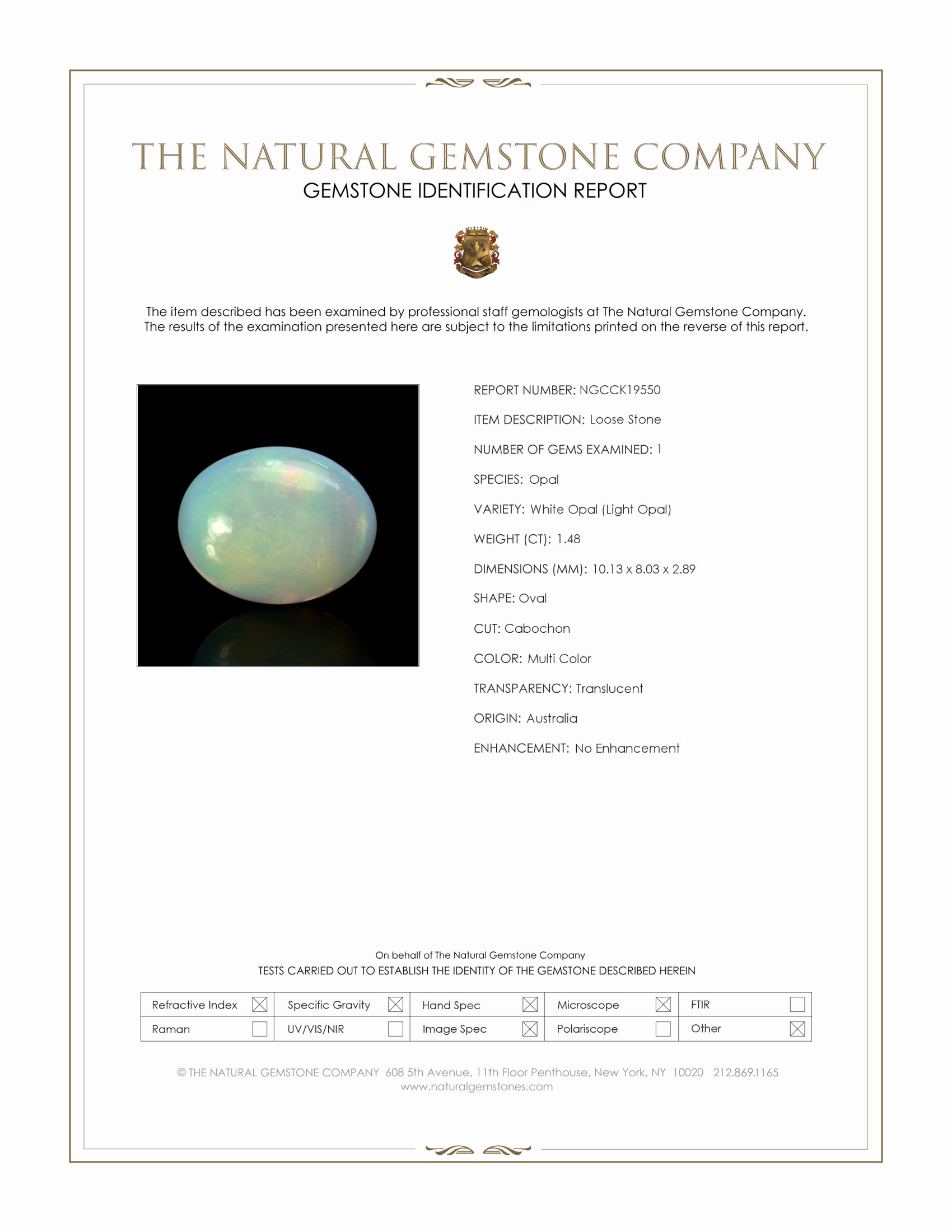 1.48 Ct. Multi Color Cabochon White Opal (Light Opal) from Australia