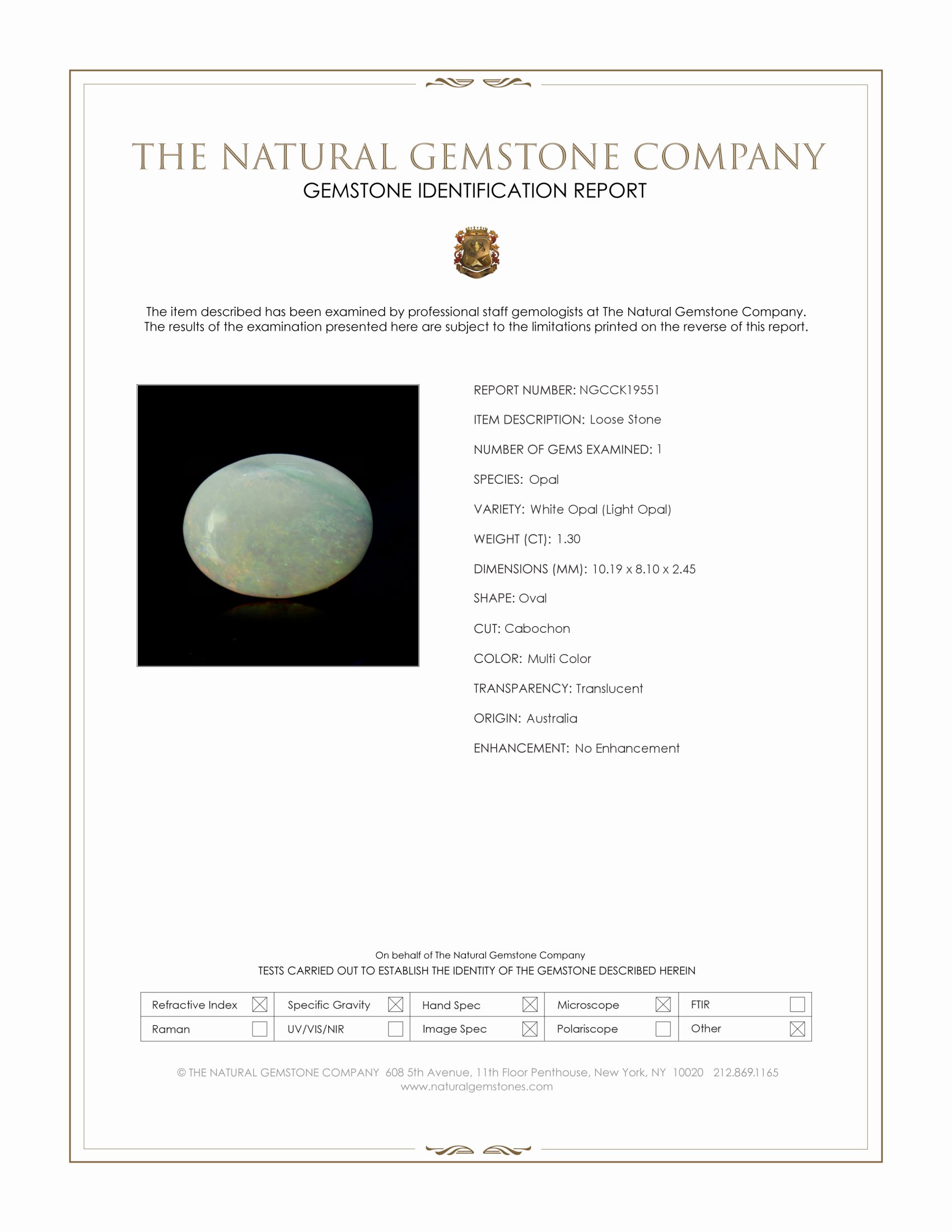1.30 Ct. Multi Color Cabochon White Opal (Light Opal) from Australia