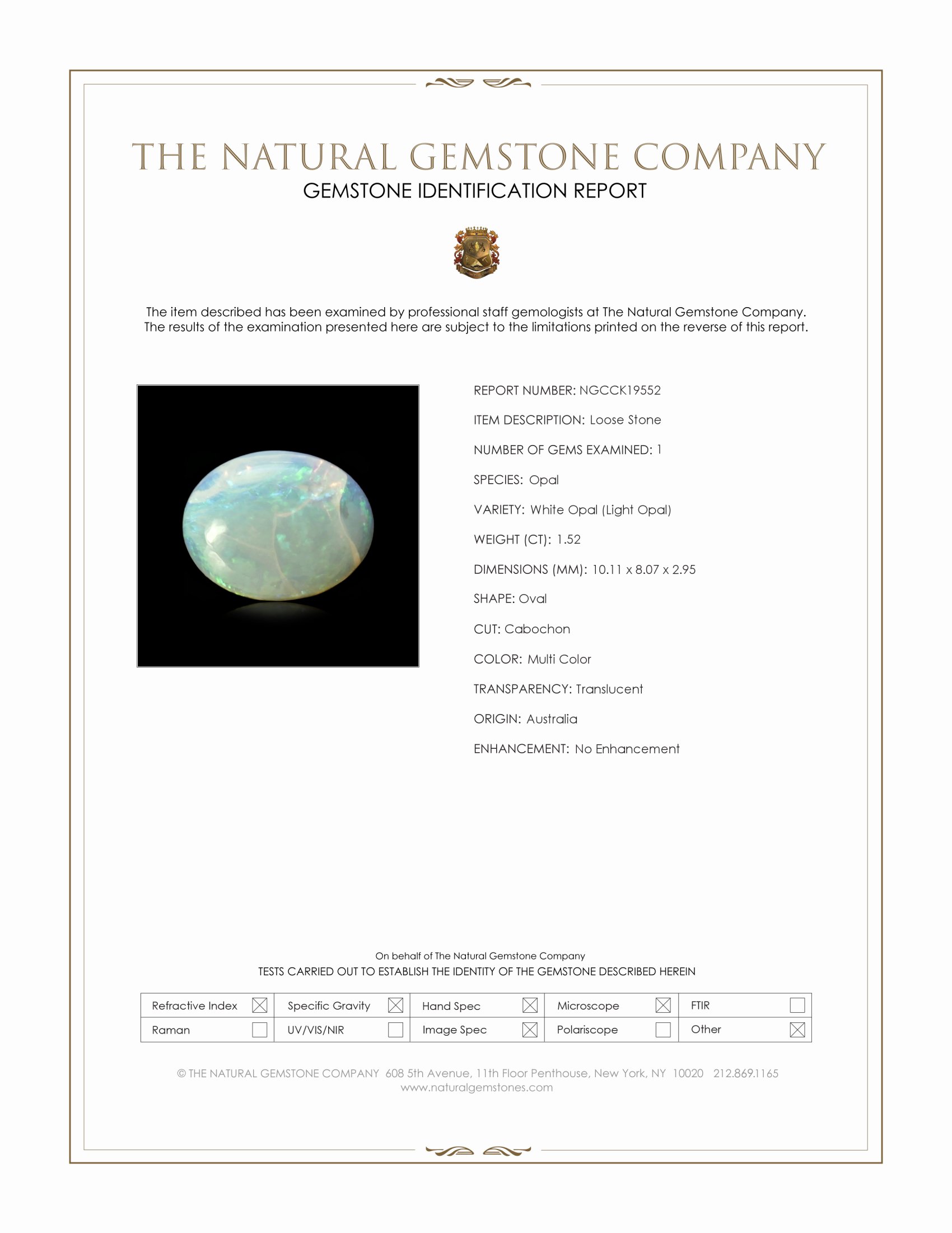 1.52 Ct. Multi Color Cabochon White Opal (Light Opal) from Australia