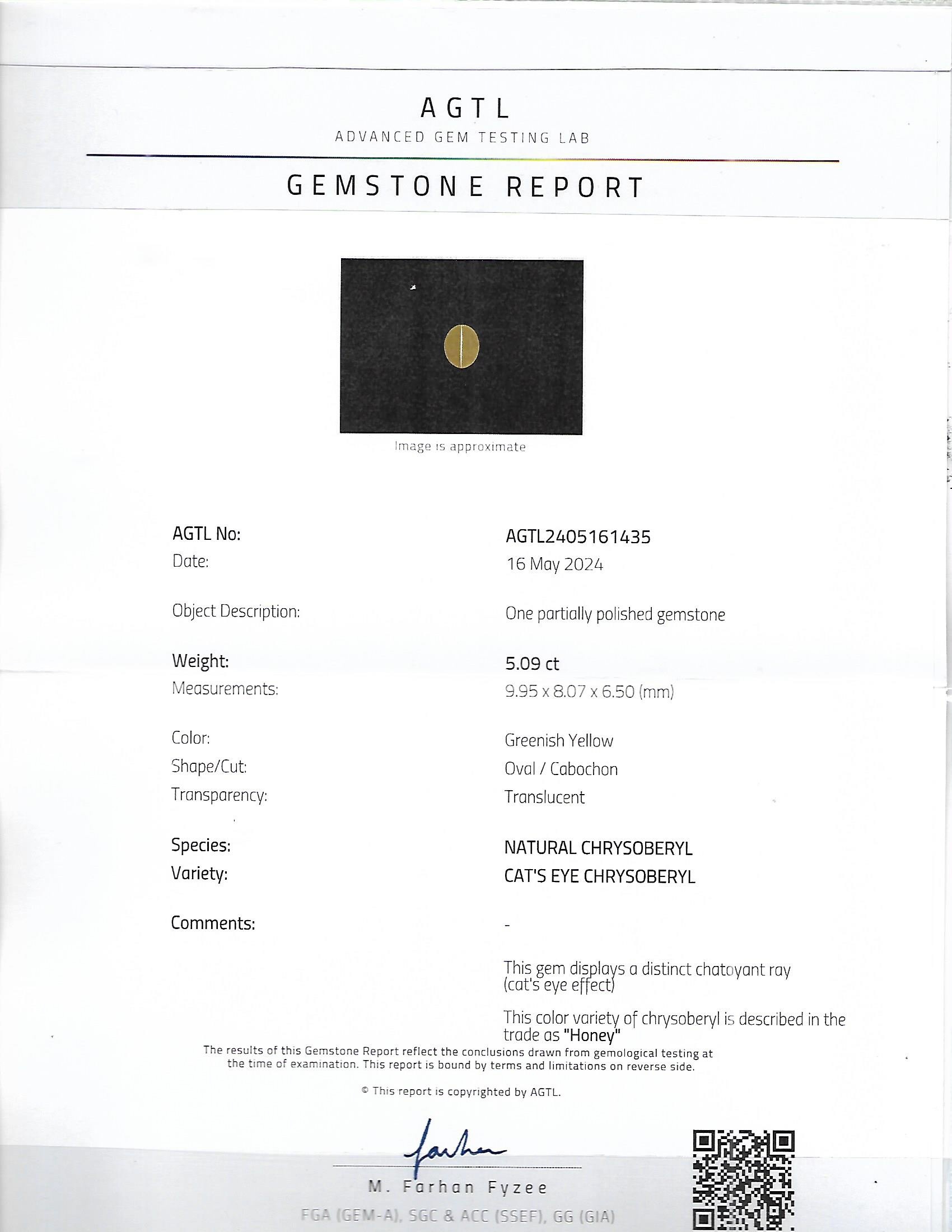 5.09 Ct. Cabochon Chrysoberyl from Ceylon (Sri Lanka)