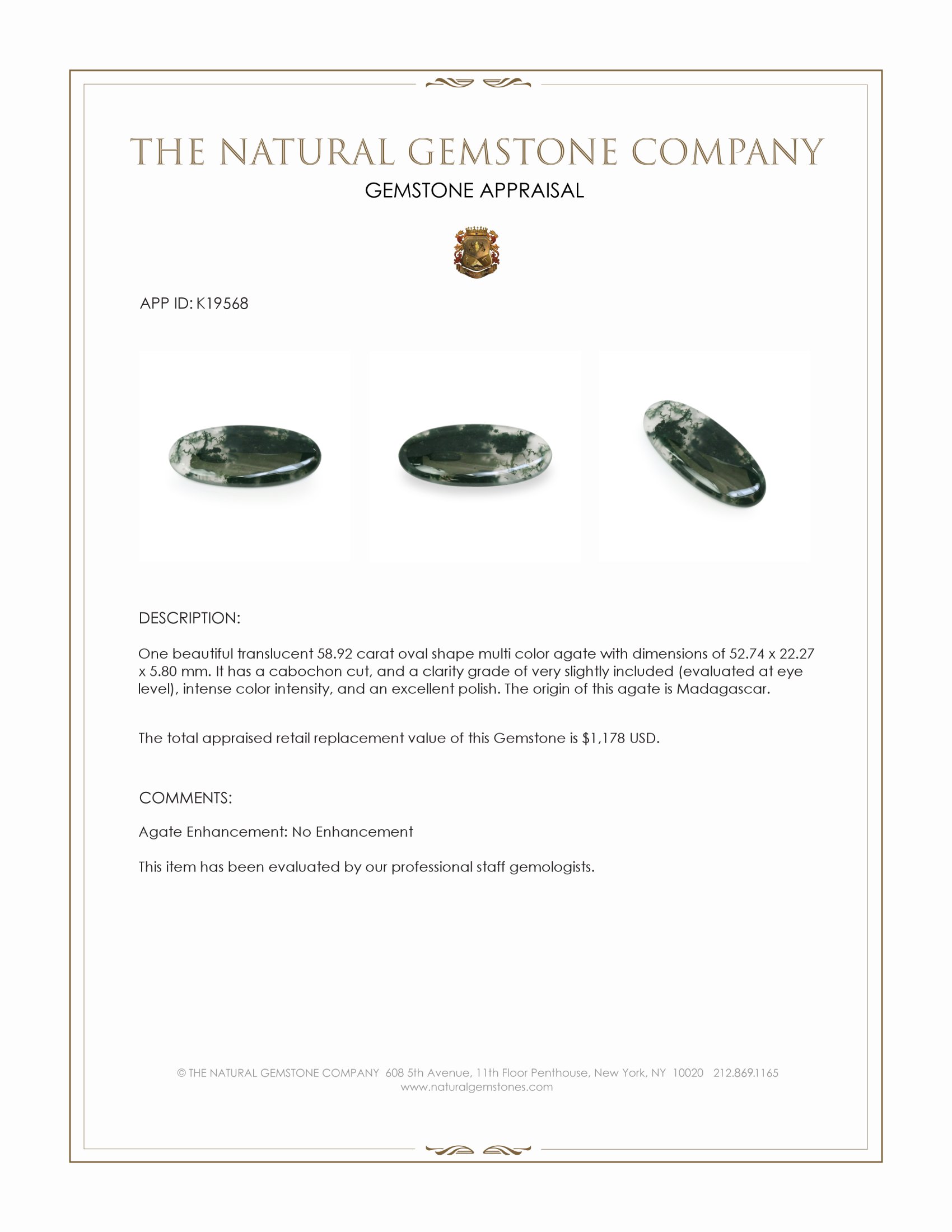 58.92 Ct. Multi Color Cabochon Agate from Madagascar