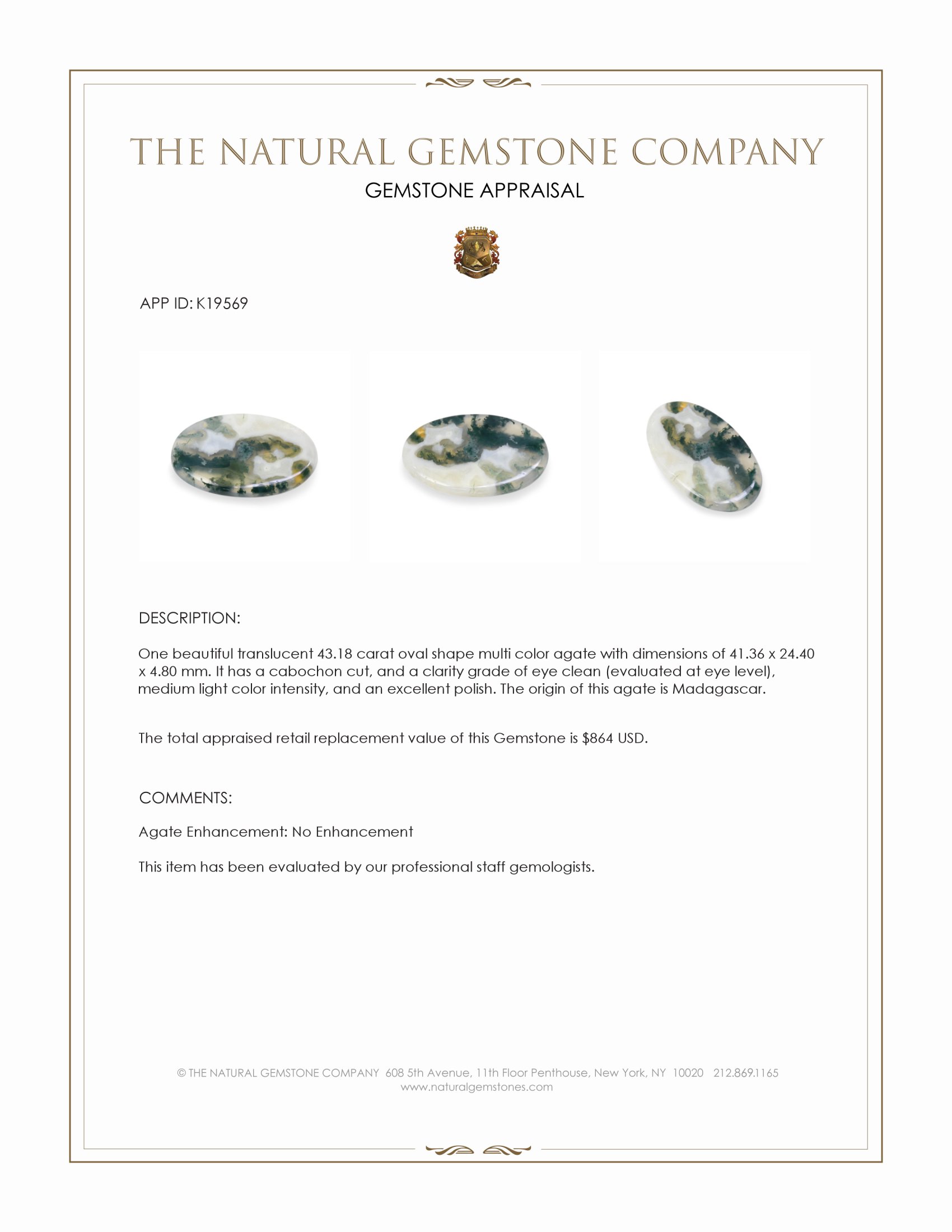 43.18 Ct. Cabochon Agate from Madagascar