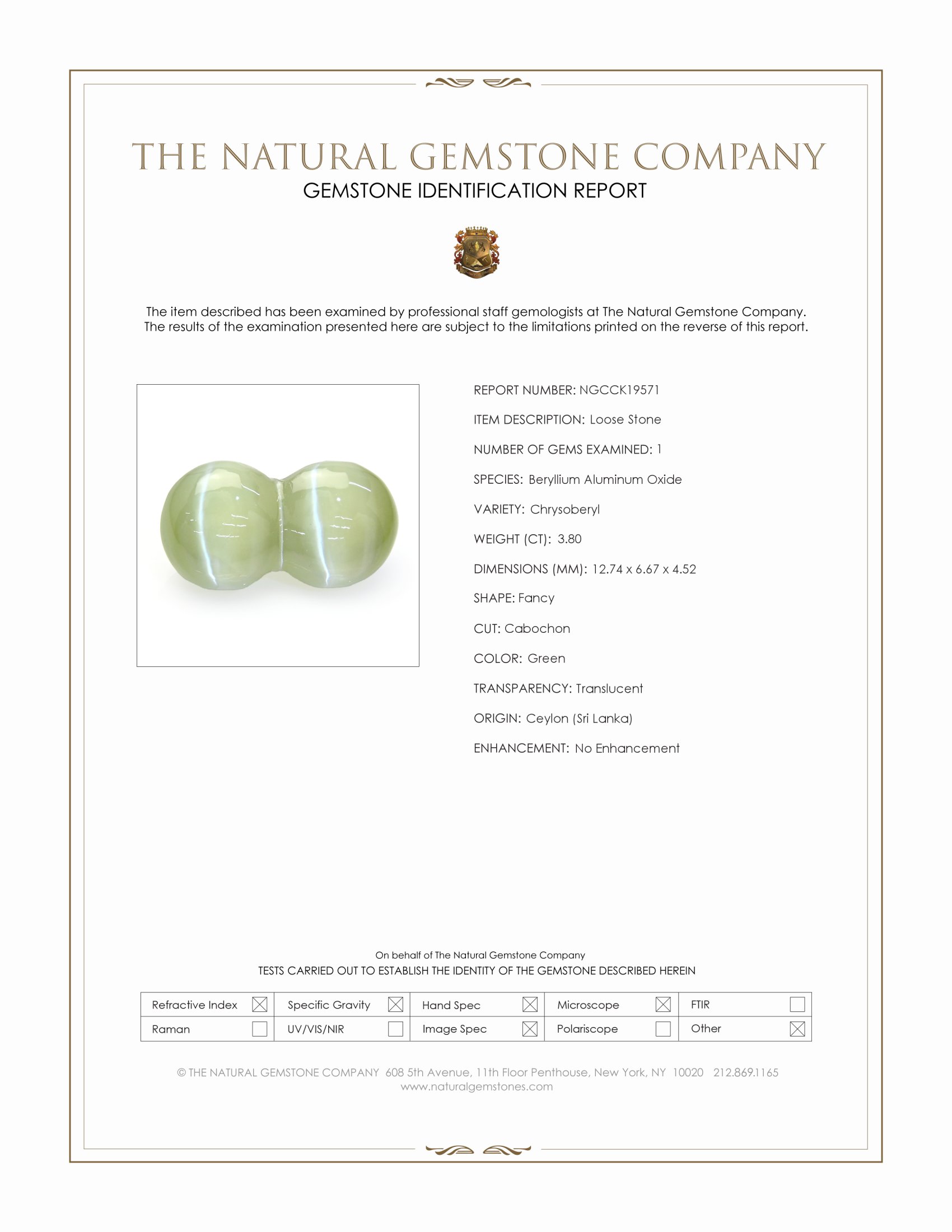 3.80 Ct. Cabochon Chrysoberyl from Ceylon (Sri Lanka)