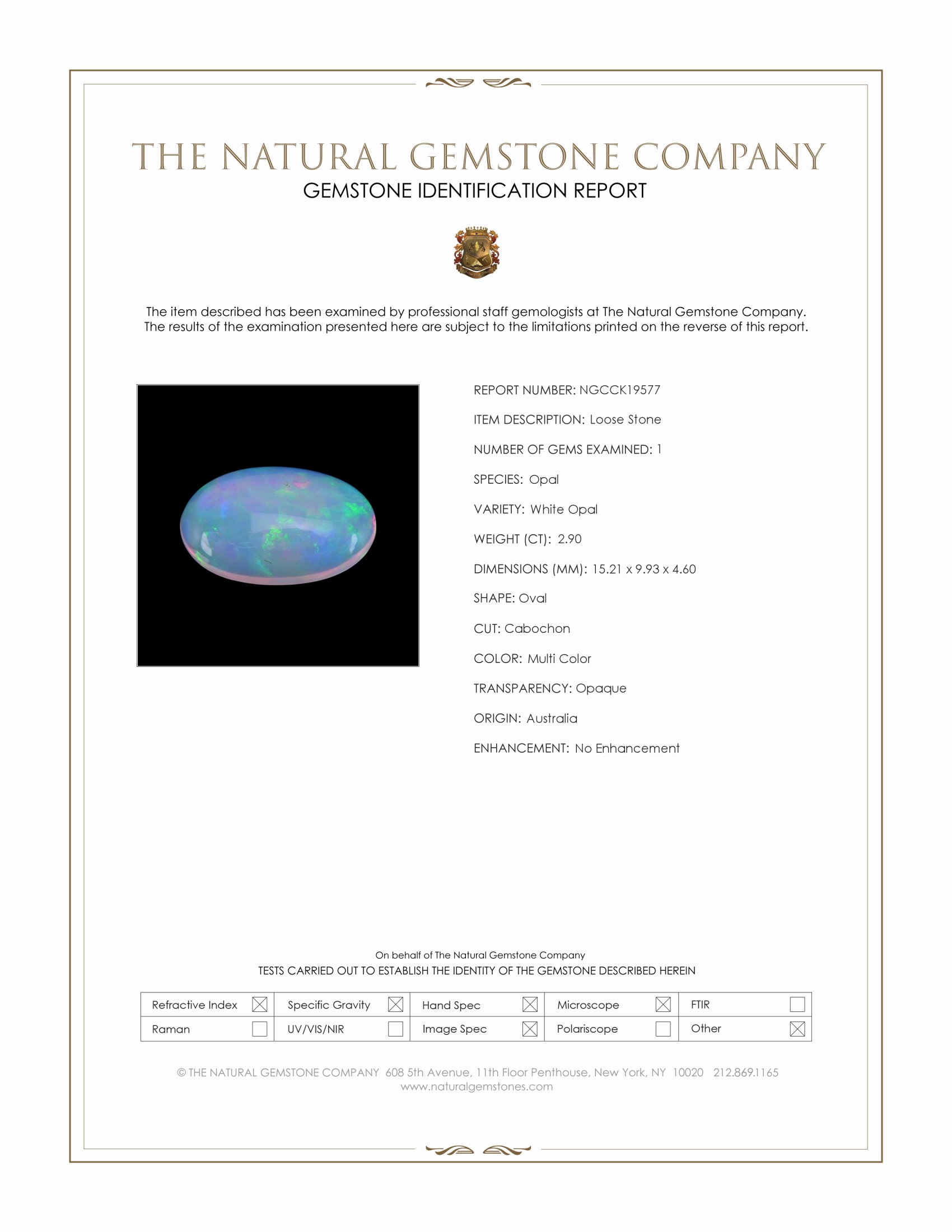 2.90 Ct. Multi Color Cabochon White Opal from Australia