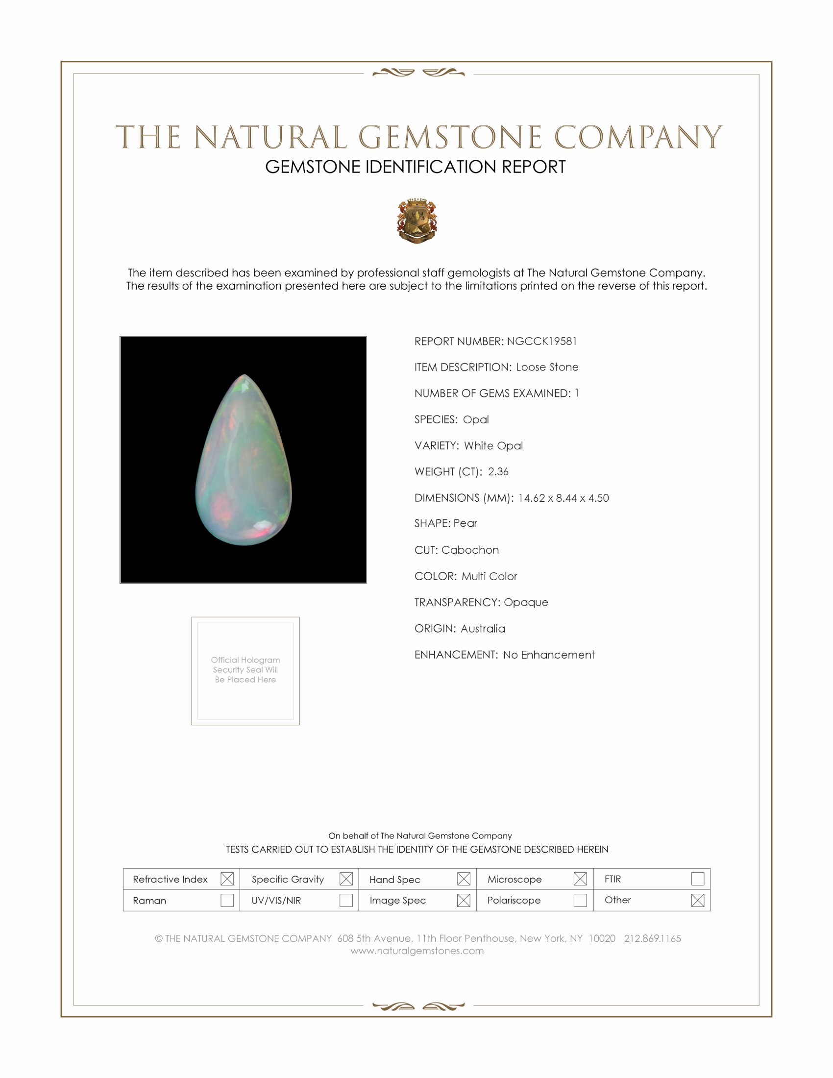 2.32 Ct. Multi Color Cabochon White Opal from Australia