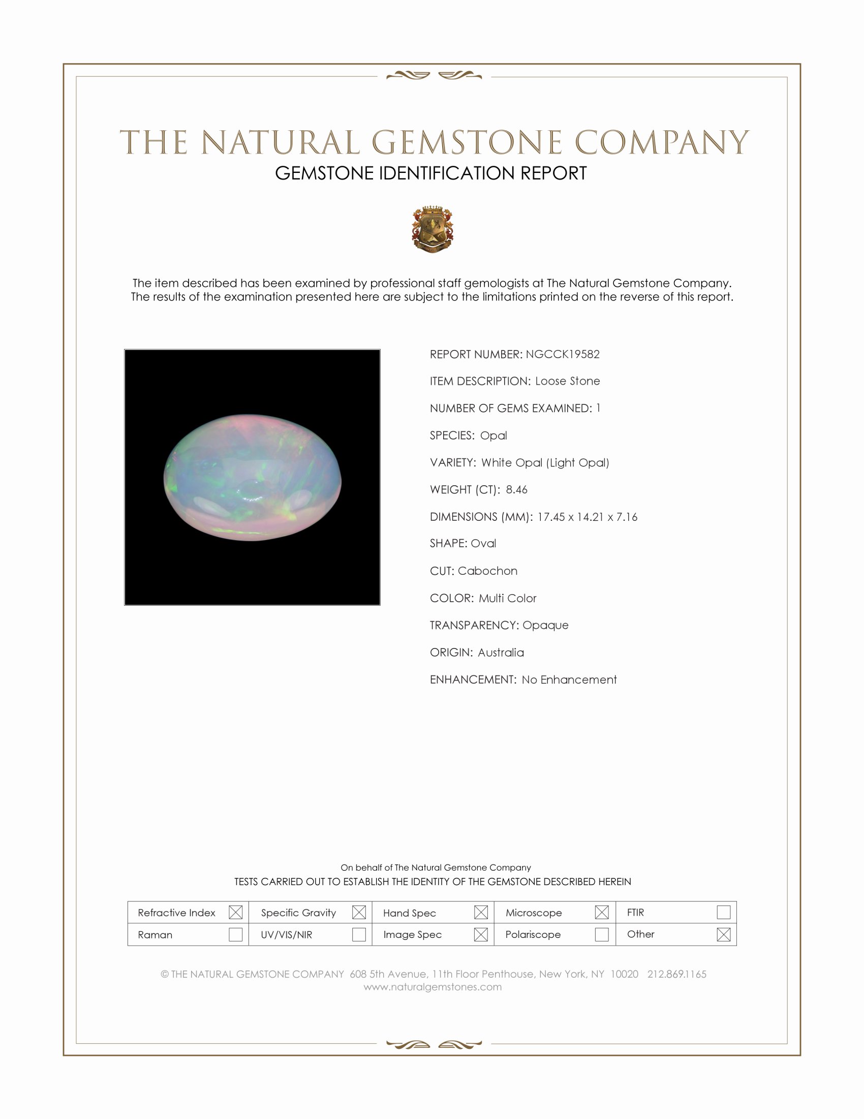 8.46 Ct. Multi Color Cabochon White Opal (Light Opal) from Australia