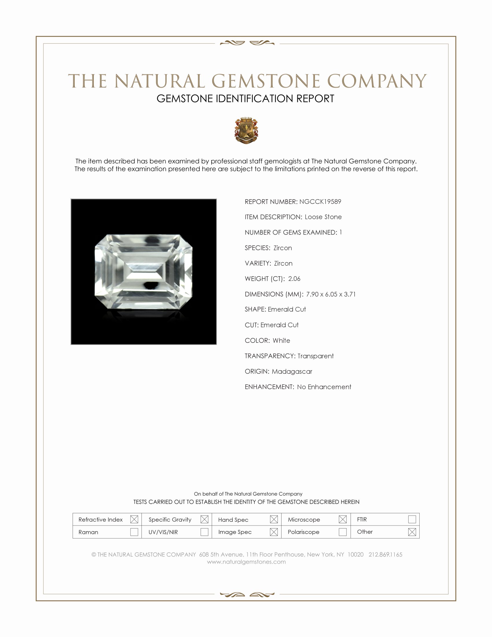 2.06 Ct. White Zircon from Madagascar