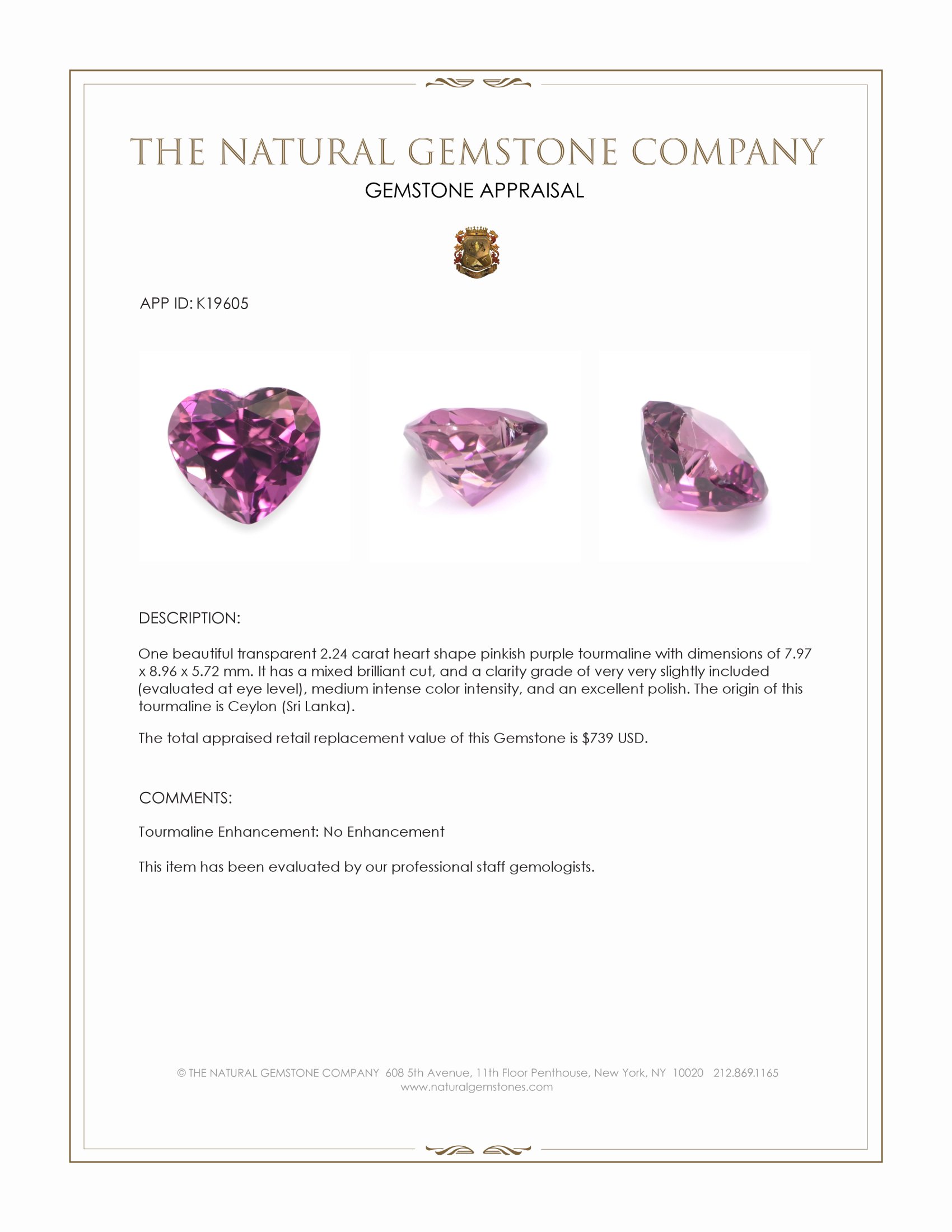 2.24 Ct. Pinkish Purple Tourmaline from Ceylon (Sri Lanka)