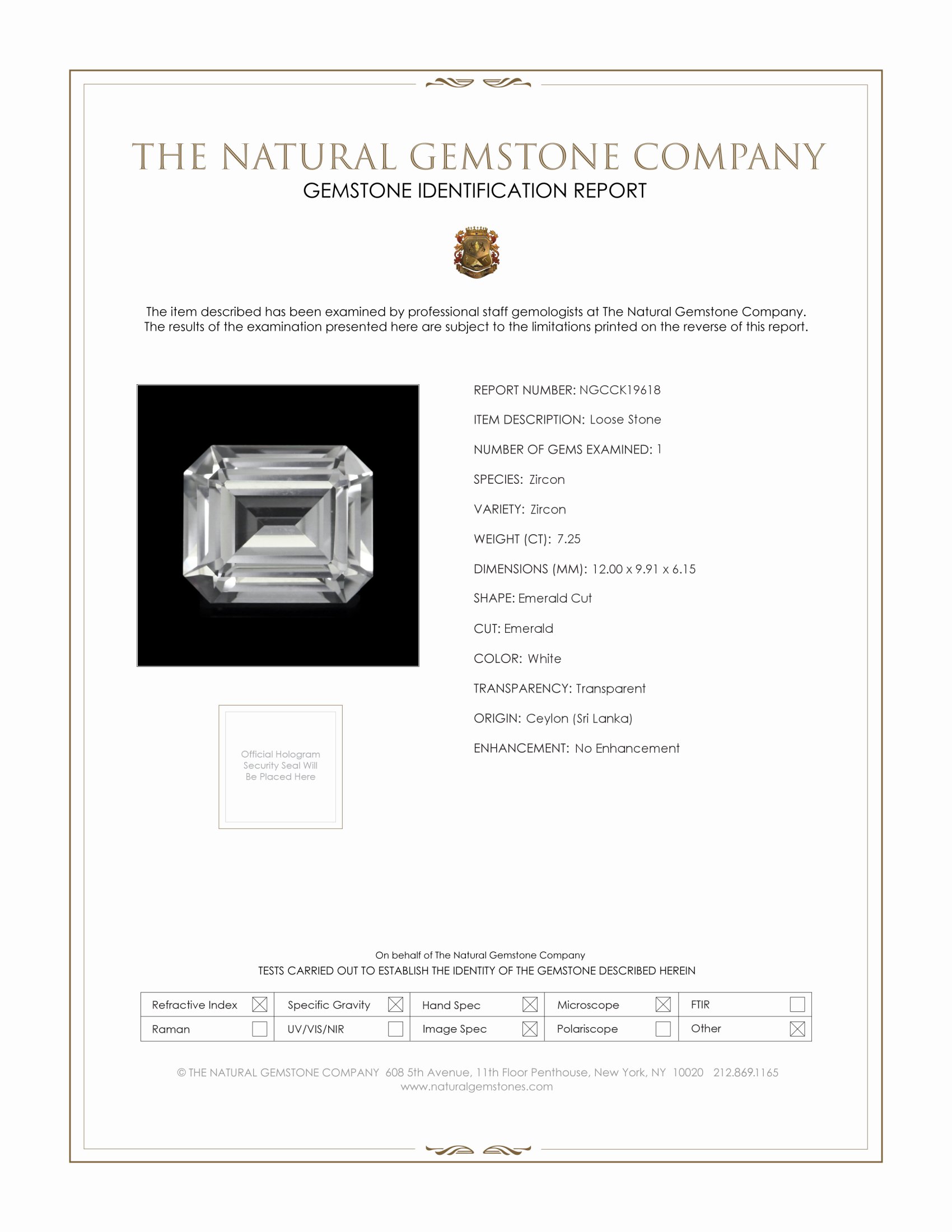 7.25 Ct. White Zircon from Ceylon (Sri Lanka)
