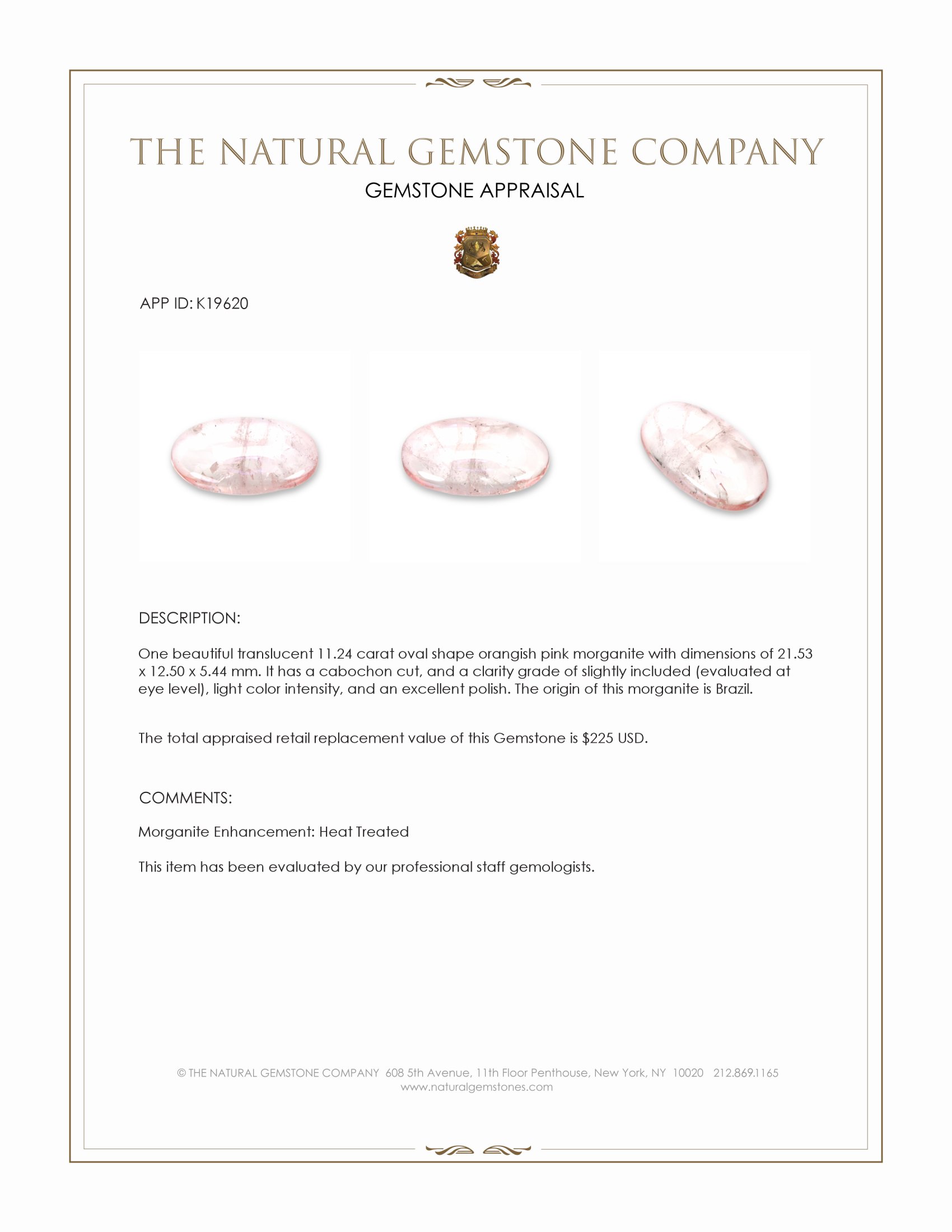 11.24 Ct. Cabochon Morganite from Brazil