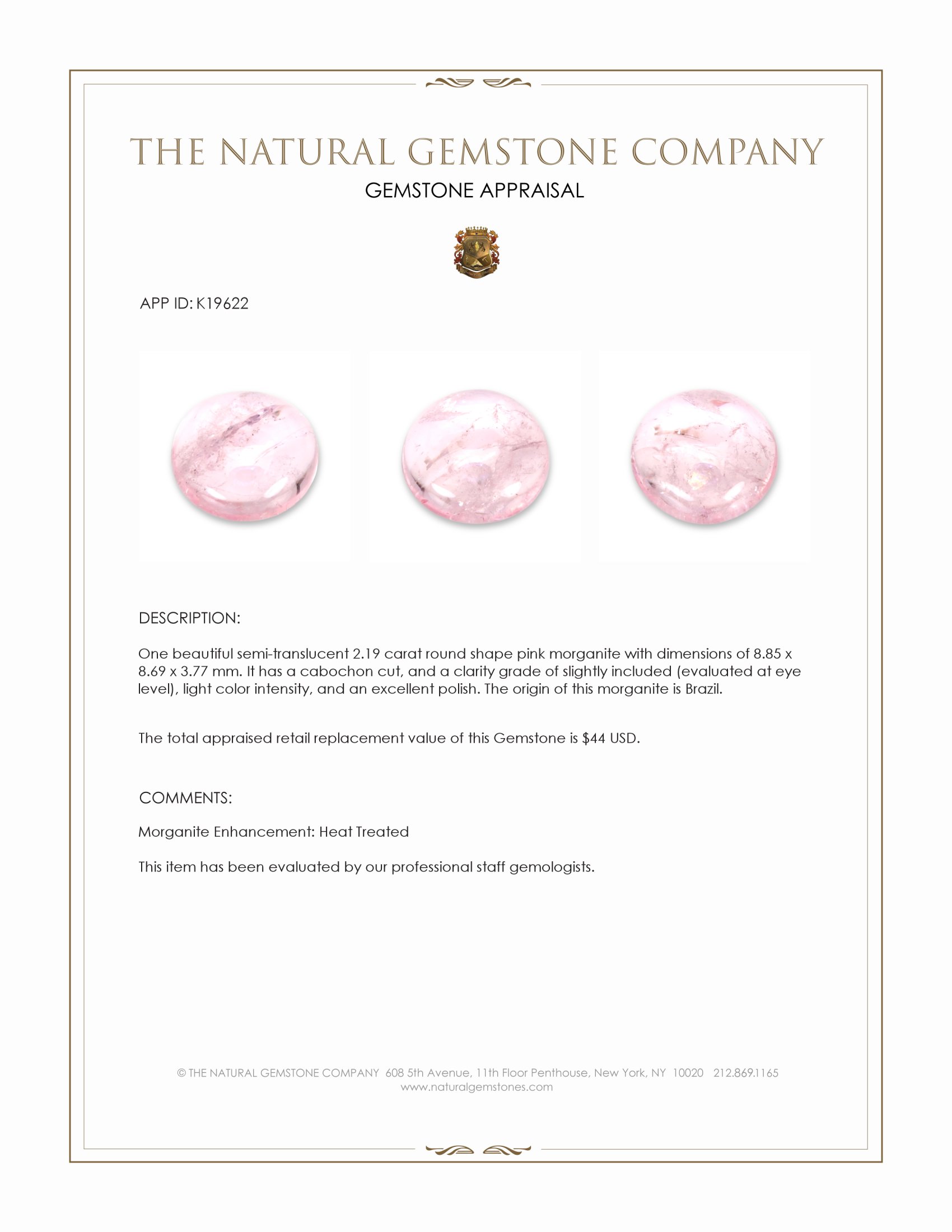 2.19 Ct. Cabochon Morganite from Brazil