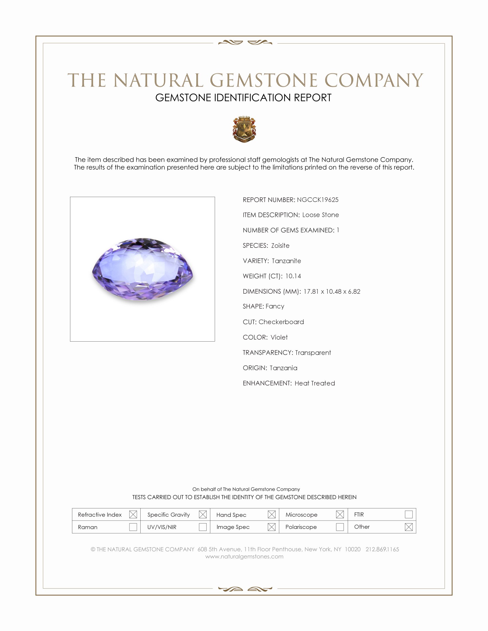 10.14 Ct. Violet Tanzanite from Tanzania