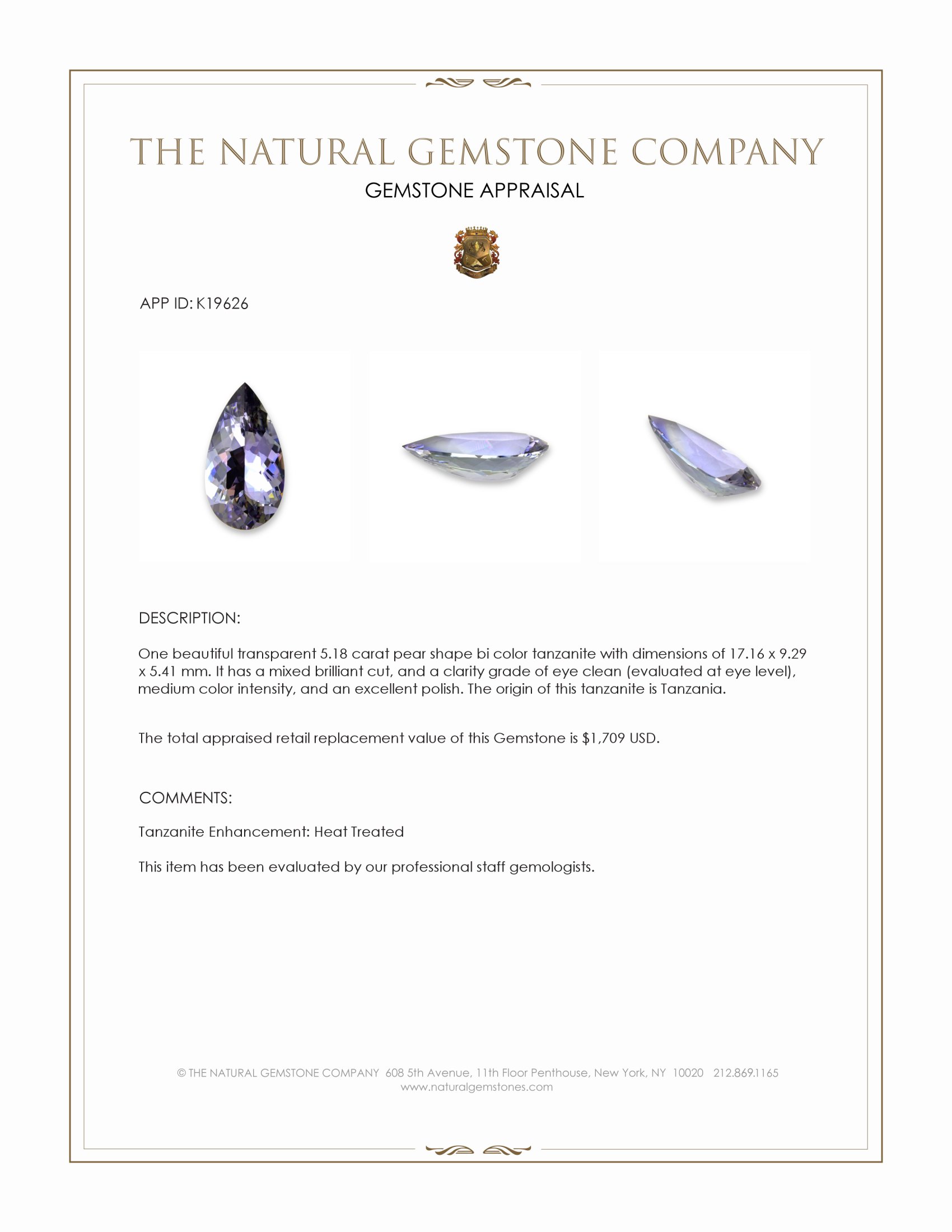 5.18 Ct. Bi Color (Peacock) Tanzanite from Tanzania
