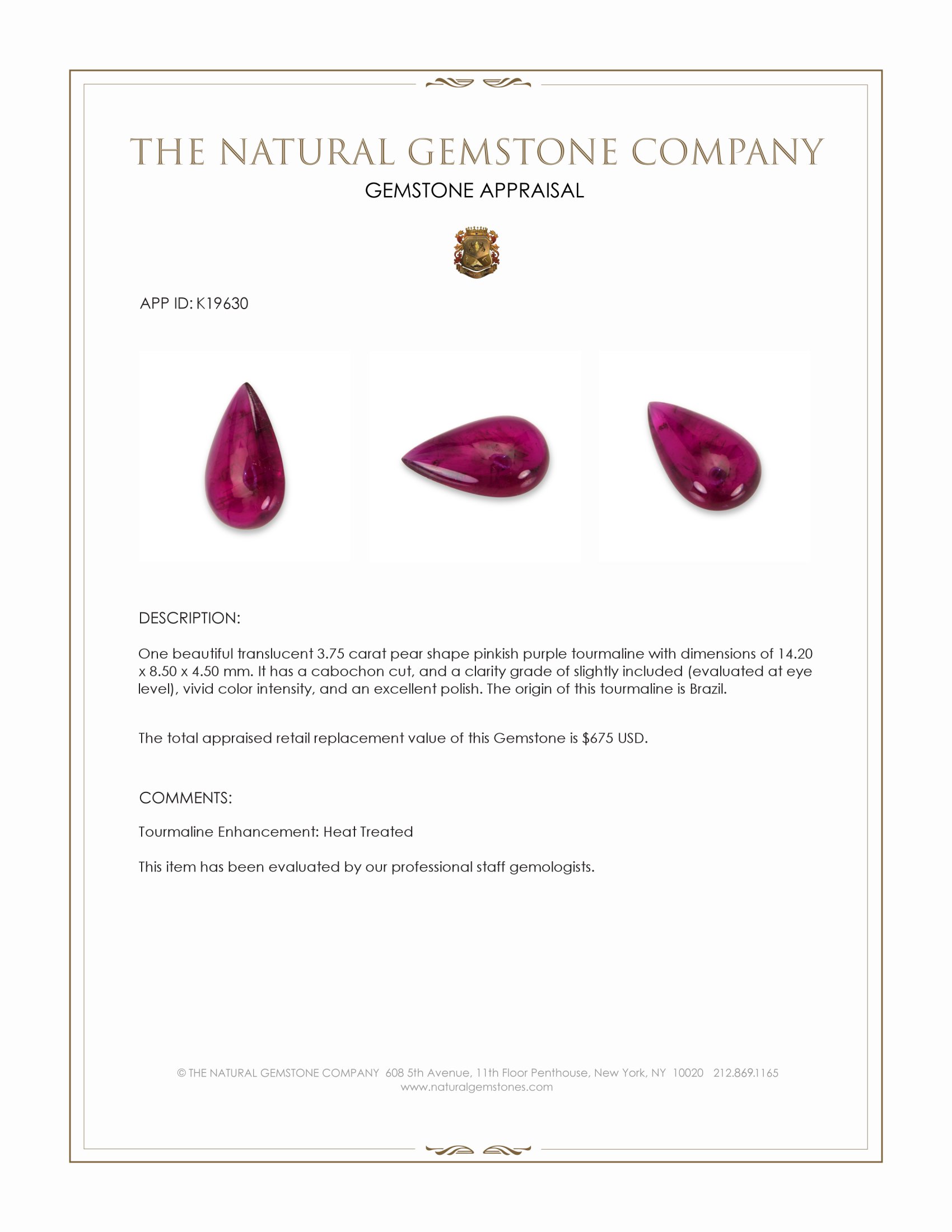 3.75 Ct. Cabochon Tourmaline from Brazil