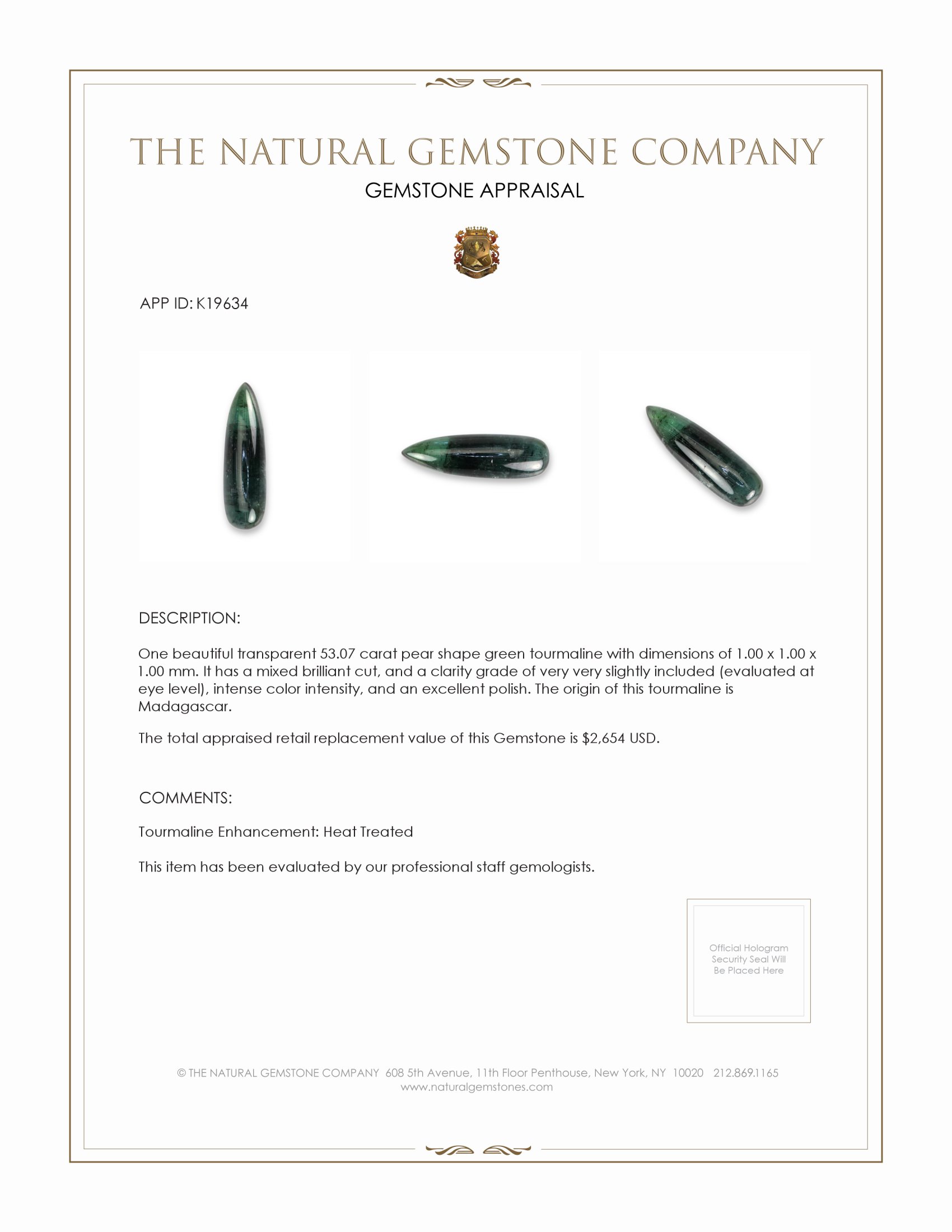 53.19 Ct. Bluish Green Cabochon Tourmaline from Madagascar