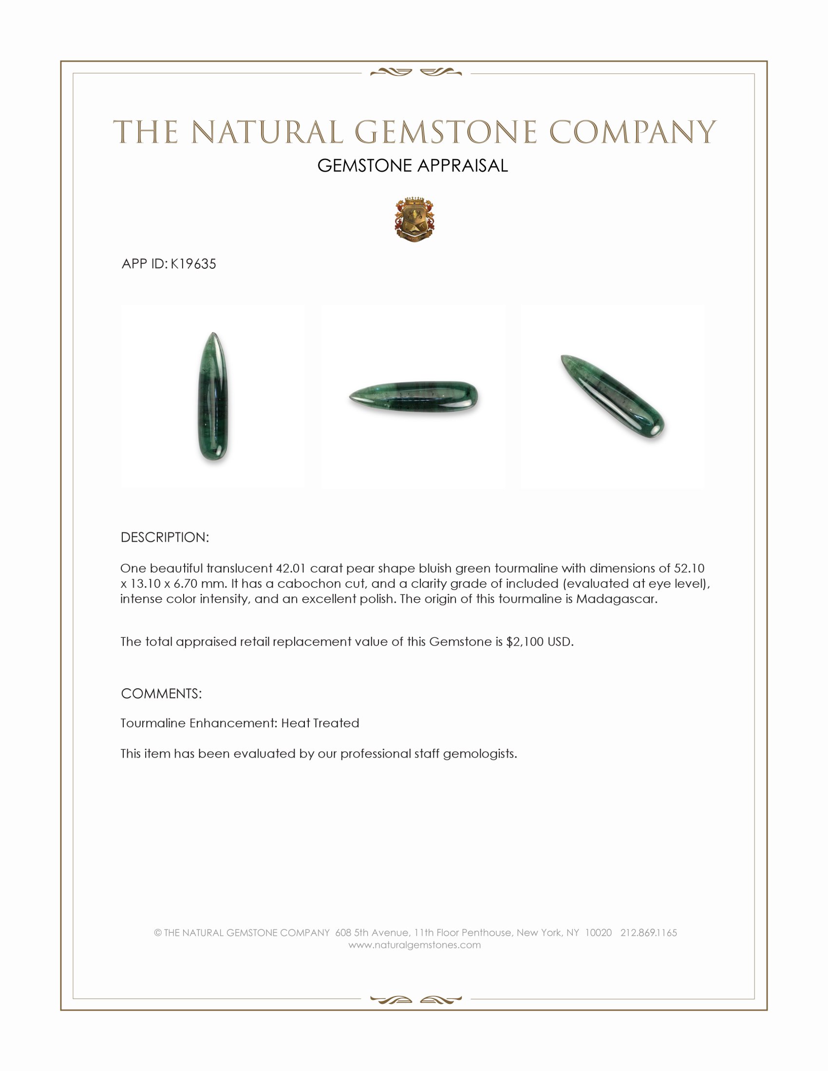 42.01 Ct. Cabochon Tourmaline from Madagascar