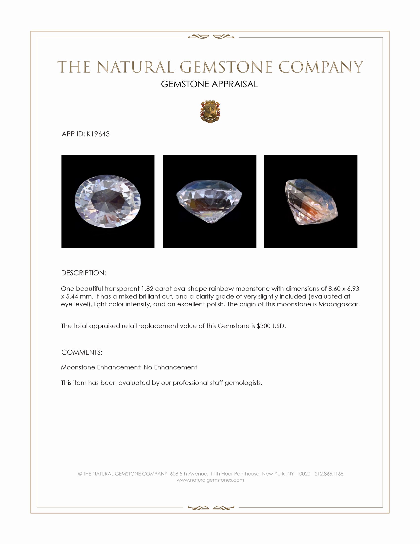 1.82 Ct. Moonstone from Madagascar