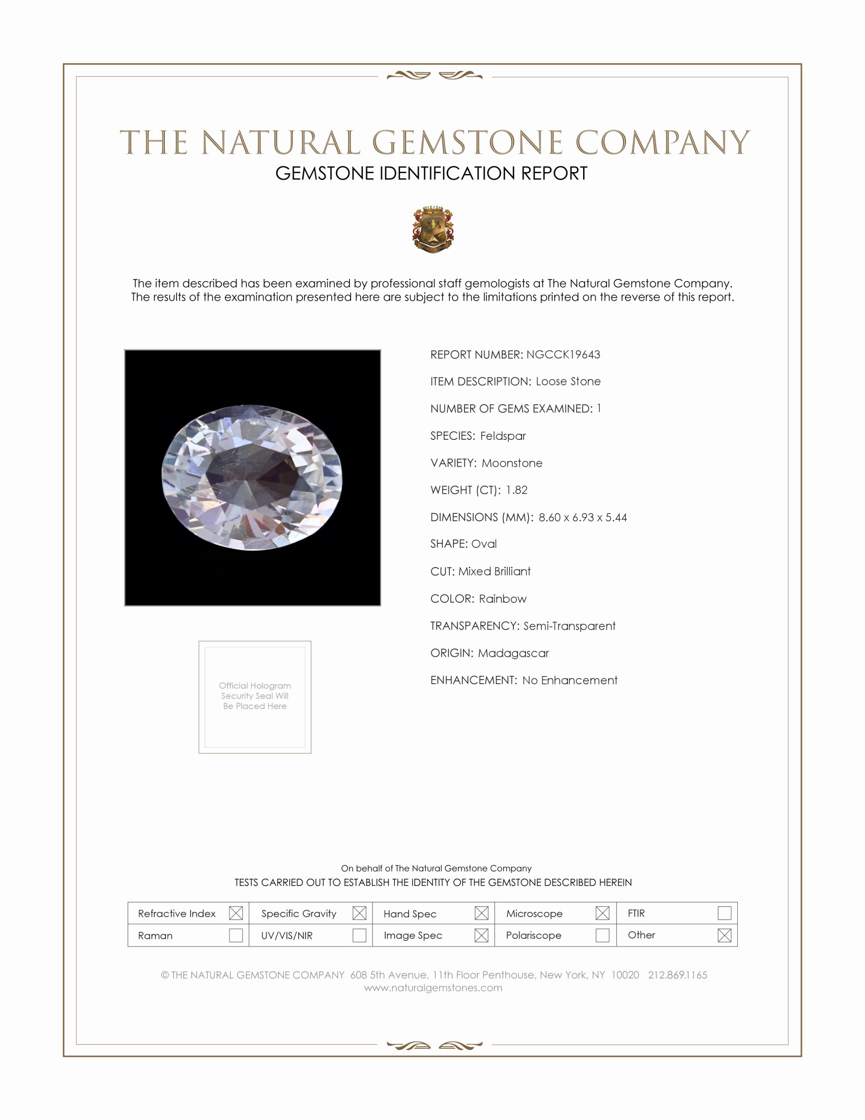 1.82 Ct. Rainbow Moonstone from Madagascar