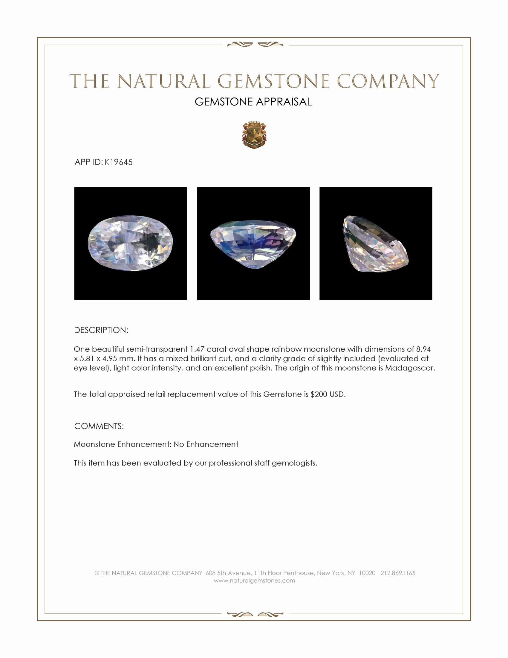 1.47 Ct. Moonstone from Madagascar