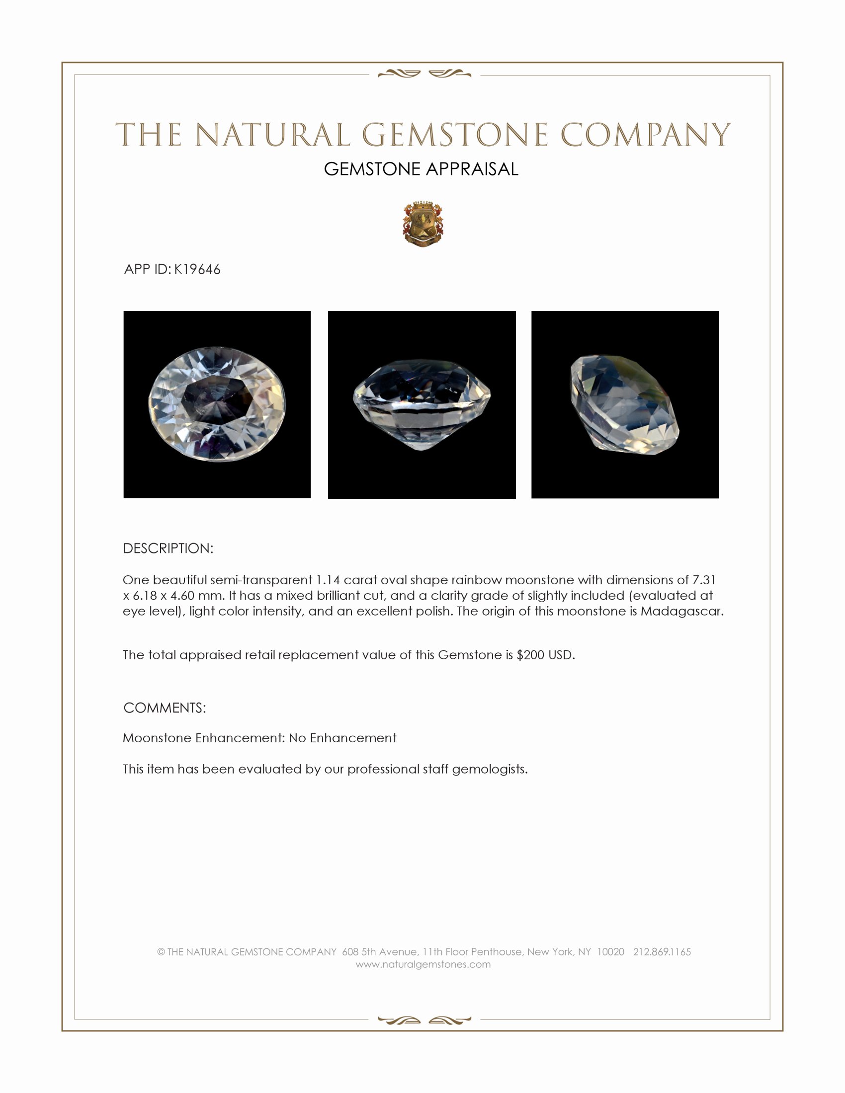 1.14 Ct. Moonstone from Madagascar