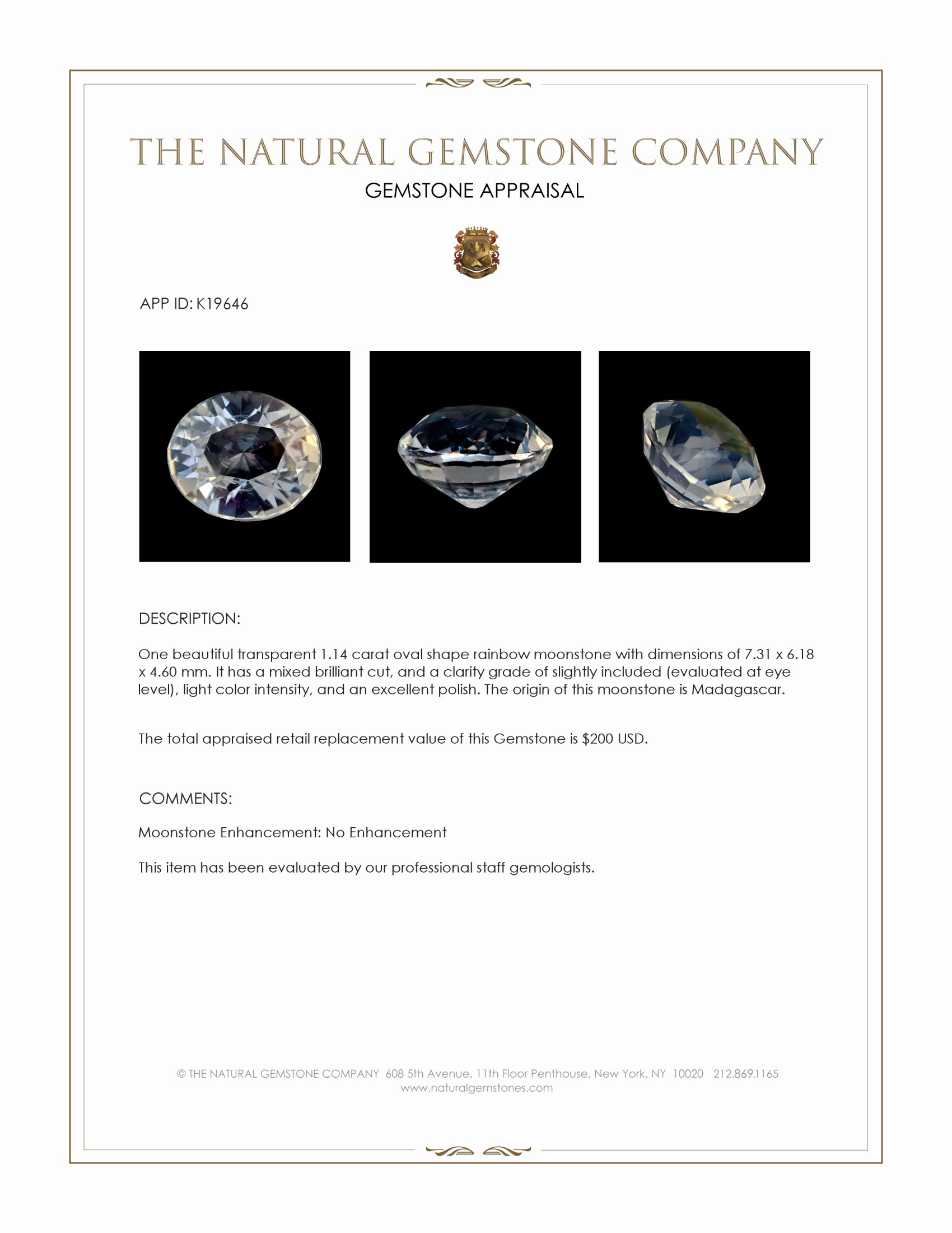 1.14 Ct. Moonstone from Madagascar