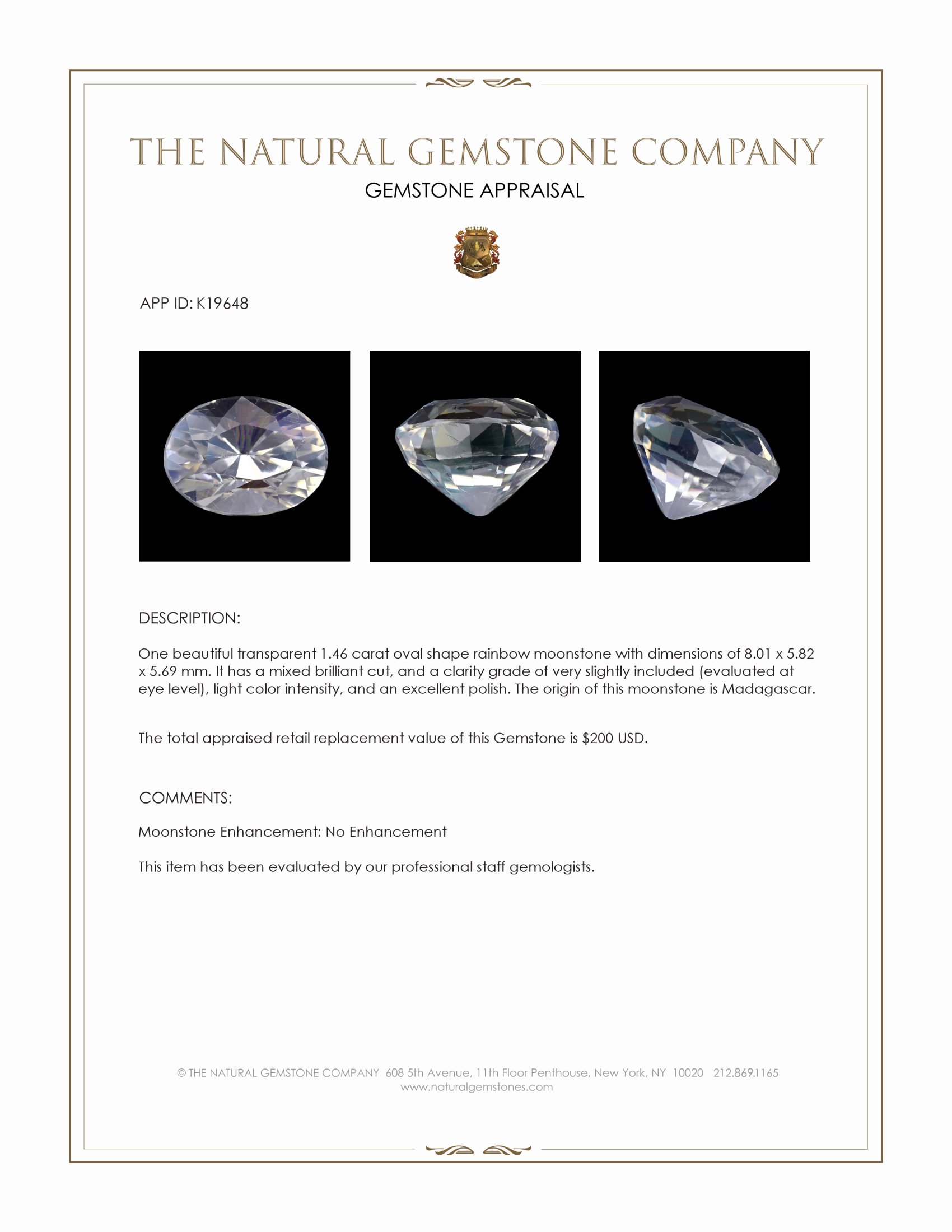 1.46 Ct. Moonstone from Madagascar