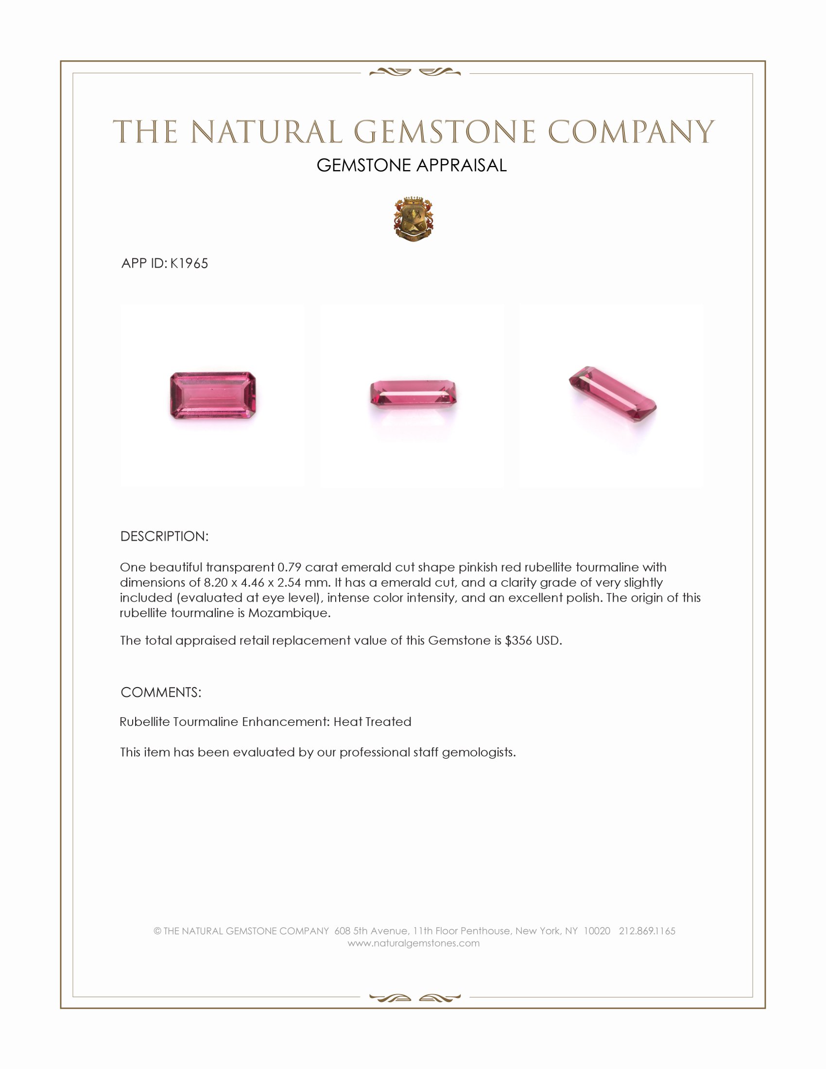 0.79 Ct. Rubellite Tourmaline from Mozambique