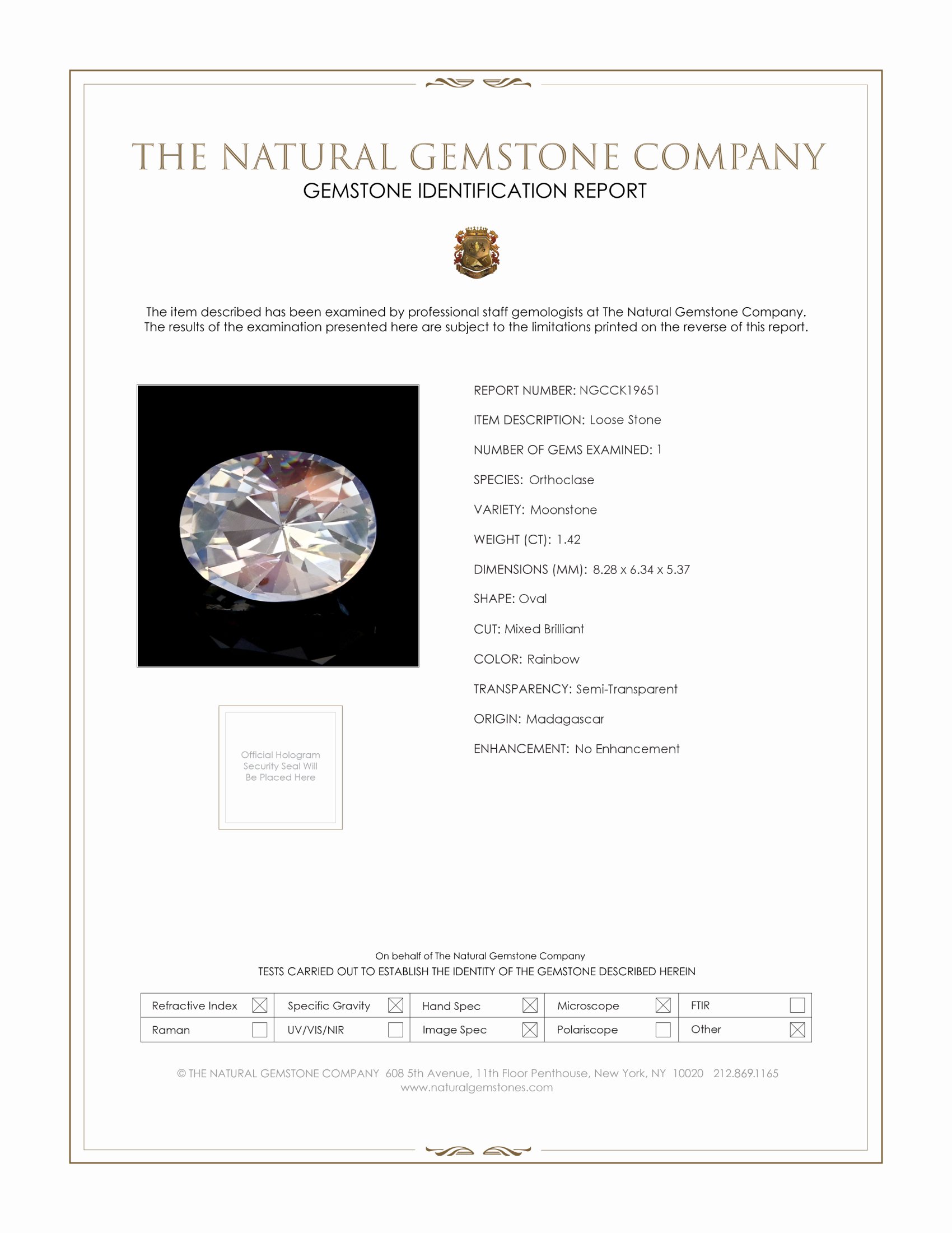 1.42 Ct. Rainbow Moonstone from Madagascar