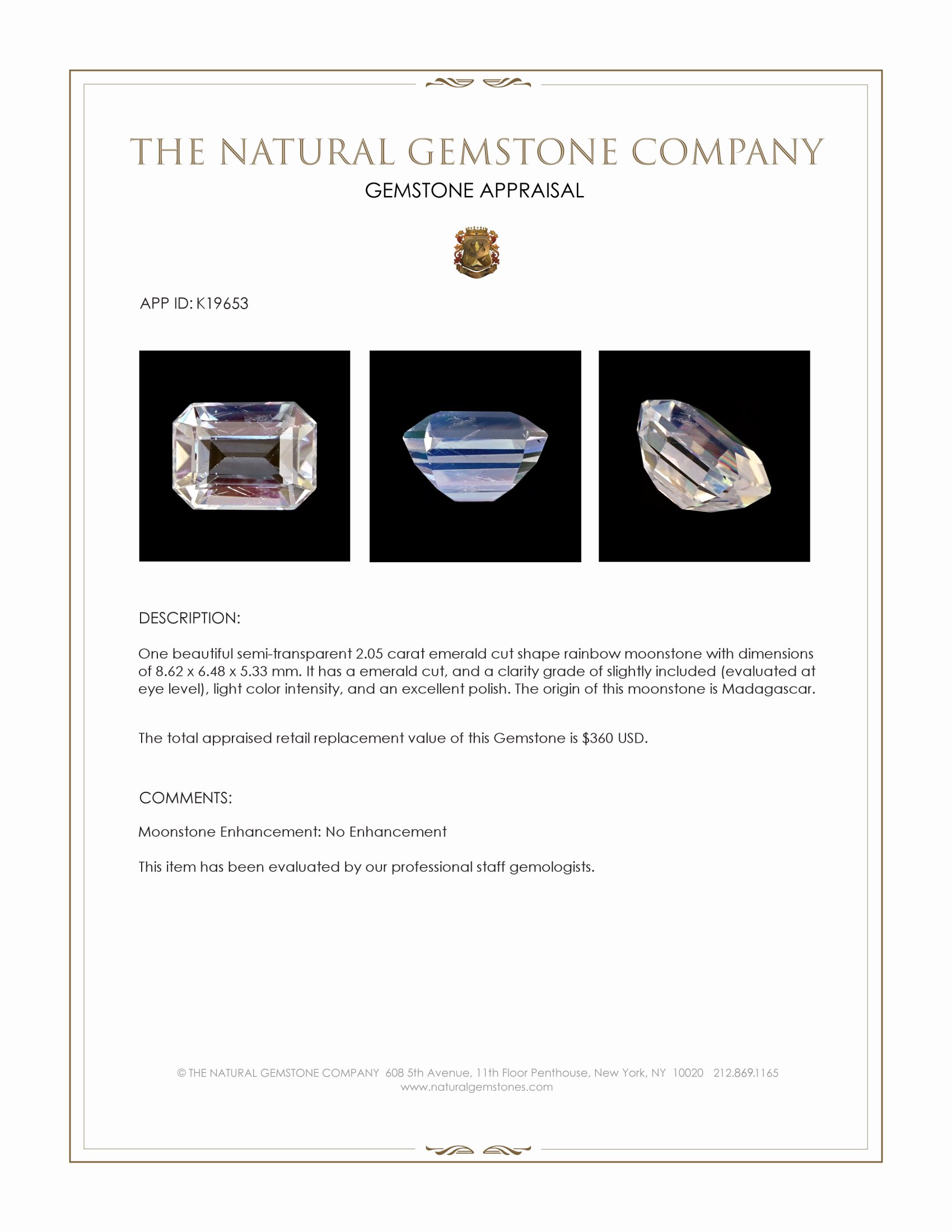 2.05 Ct. Moonstone from Madagascar