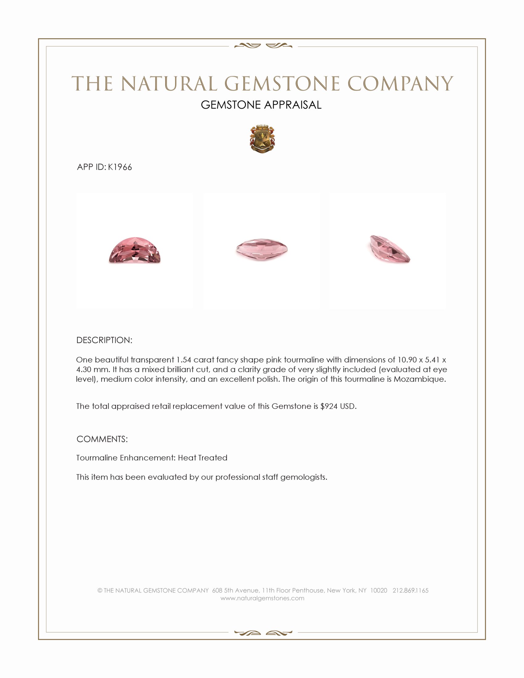 1.54 Ct. Pink Tourmaline from Mozambique