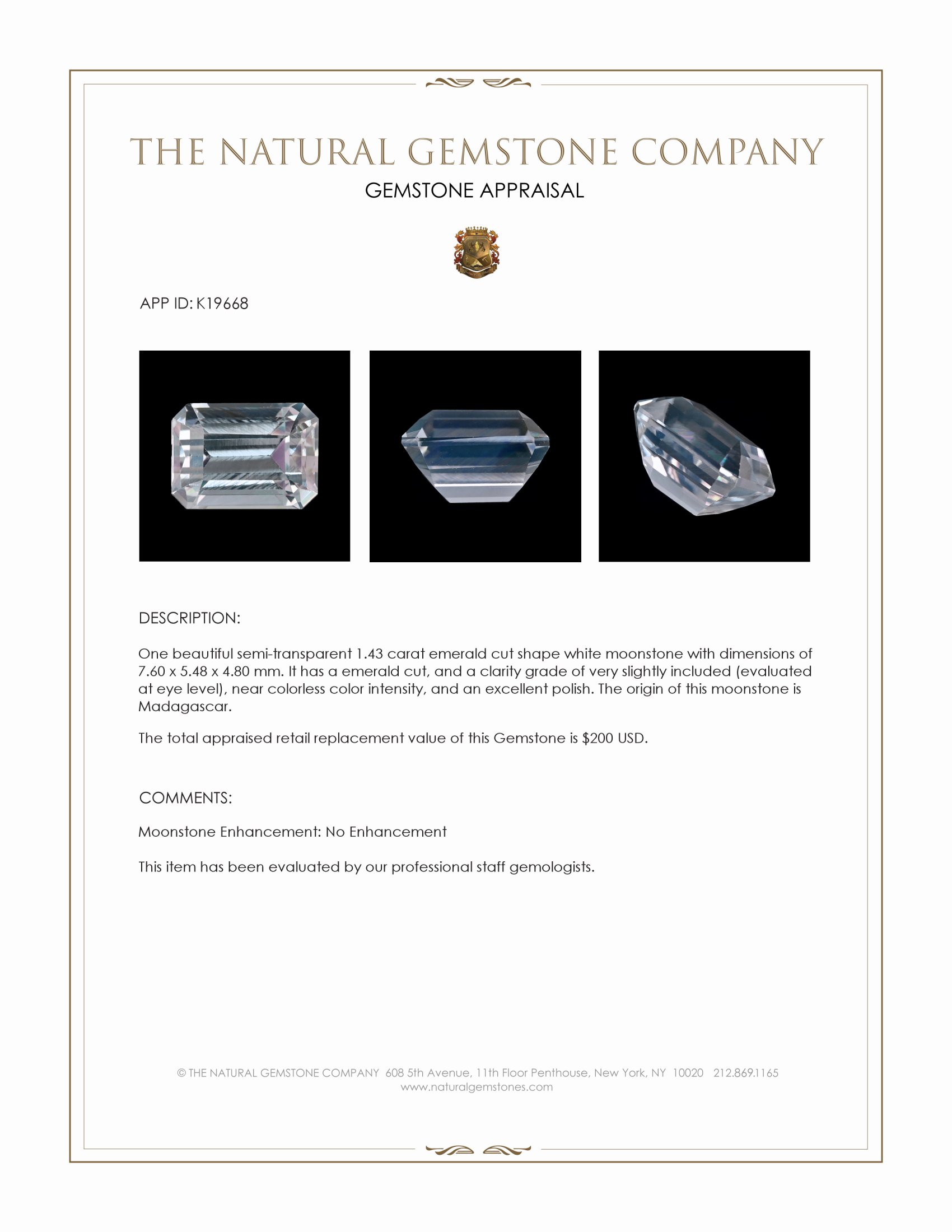 1.43 Ct. Moonstone from Madagascar